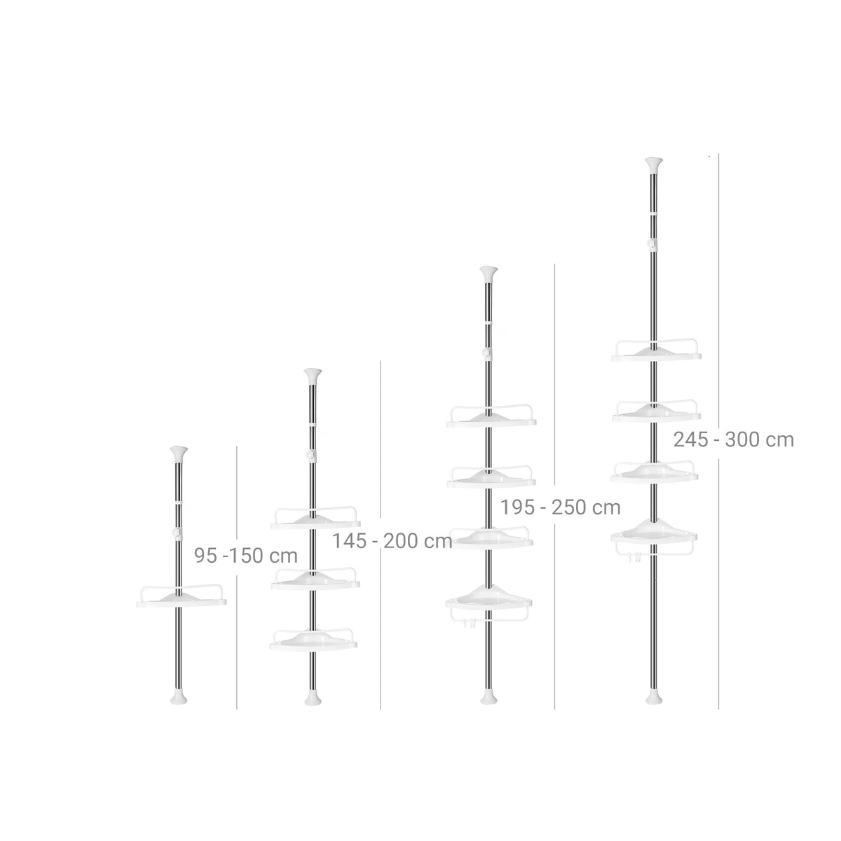 Verstelbare Doucheplank met 4 Planken, 3 Haken en Handdoekenrek, 95-300 cm