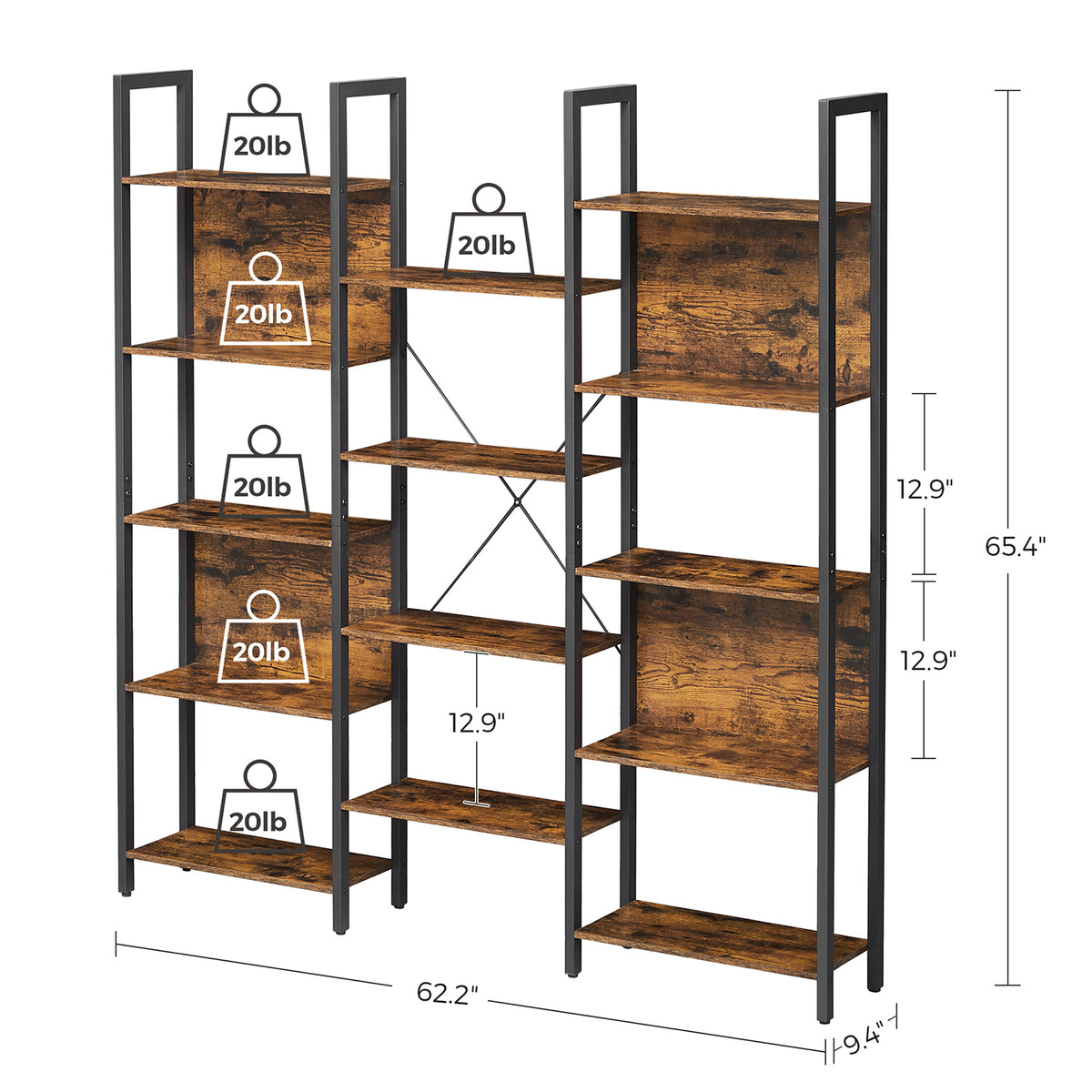 Boekenkast met 14 Planken en Metalen Frame, 158 x 166 cm