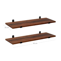 Zwevende Wandplanken Set van 2 in Vintage Houtlook, 60 x 20 x 7 cm
