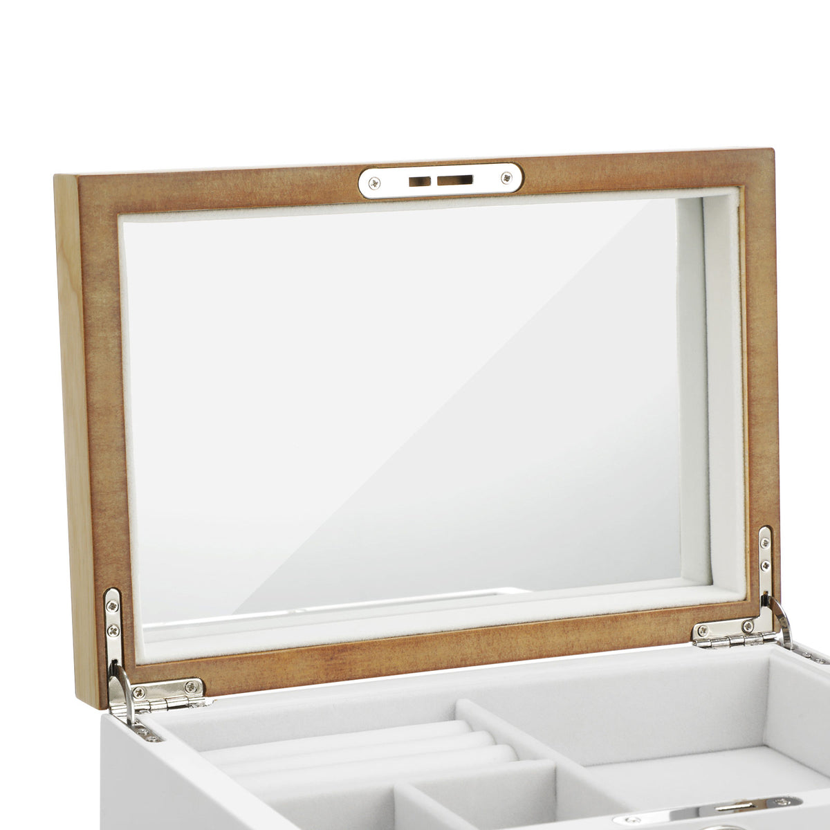 Houten Sieradendoos met 3 Niveaus, Laden en Grote Spiegel