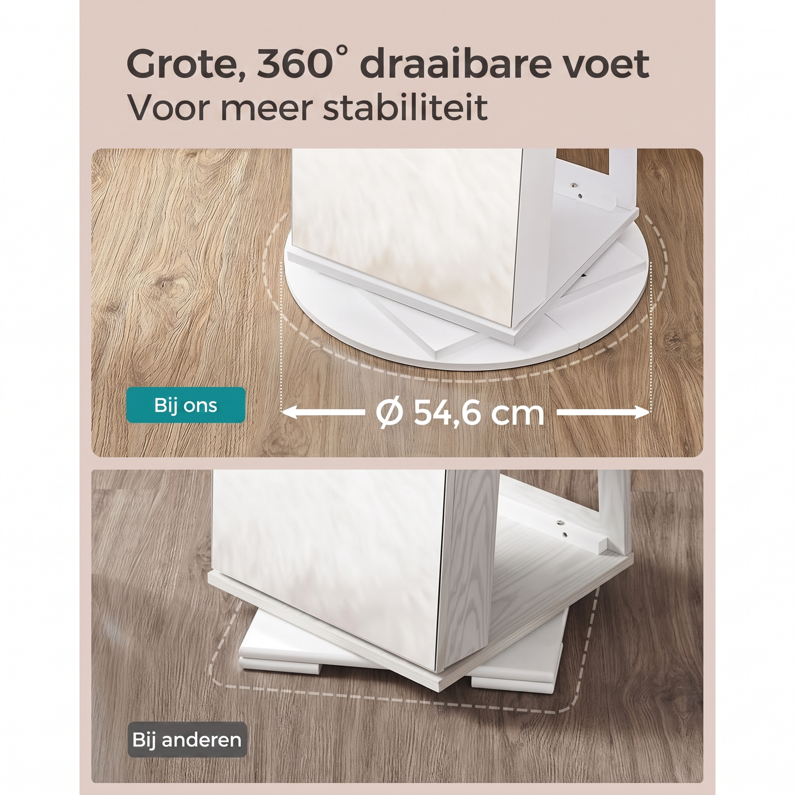 360° Draaibare Sieradenkast met Spiegel en LED-Verlichting – productweergave 9 | De Groot Living