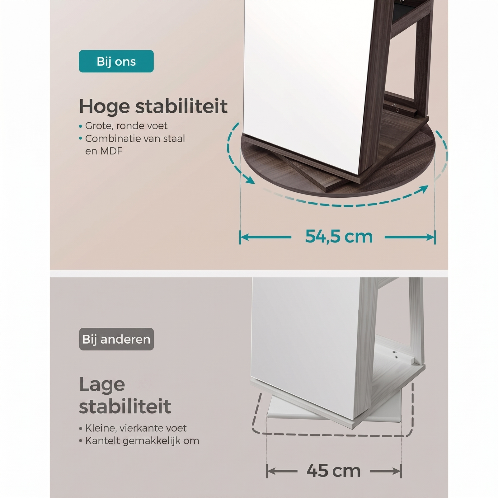 360° Draaibare Sieradenkast met Spiegel en LED-Verlichting – productweergave 30 | De Groot Living