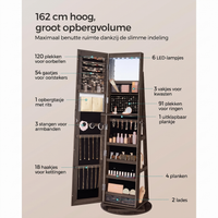 360° Draaibare Sieradenkast met Spiegel en LED-Verlichting – productweergave 32 | De Groot Living