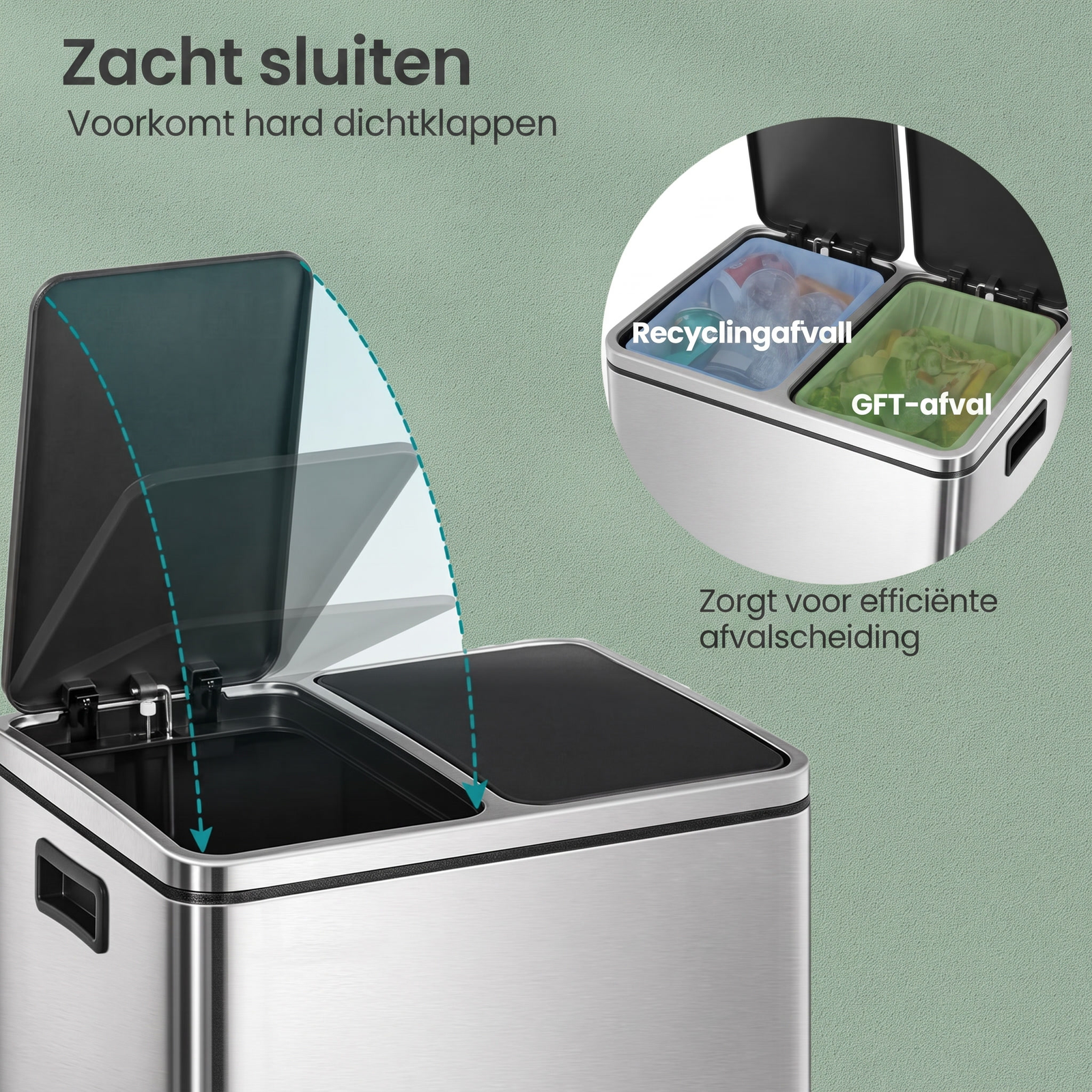 Afvalscheidingsbak met 2 Vakken en Pedaal – productweergave 11 | De Groot Living