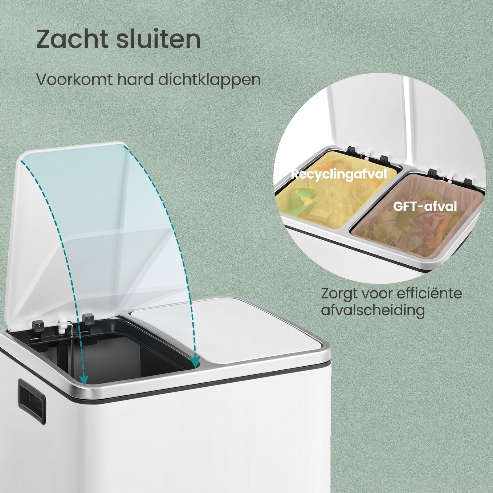 Afvalscheidingsbak met 2 Vakken en Pedaal – productweergave 19 | De Groot Living