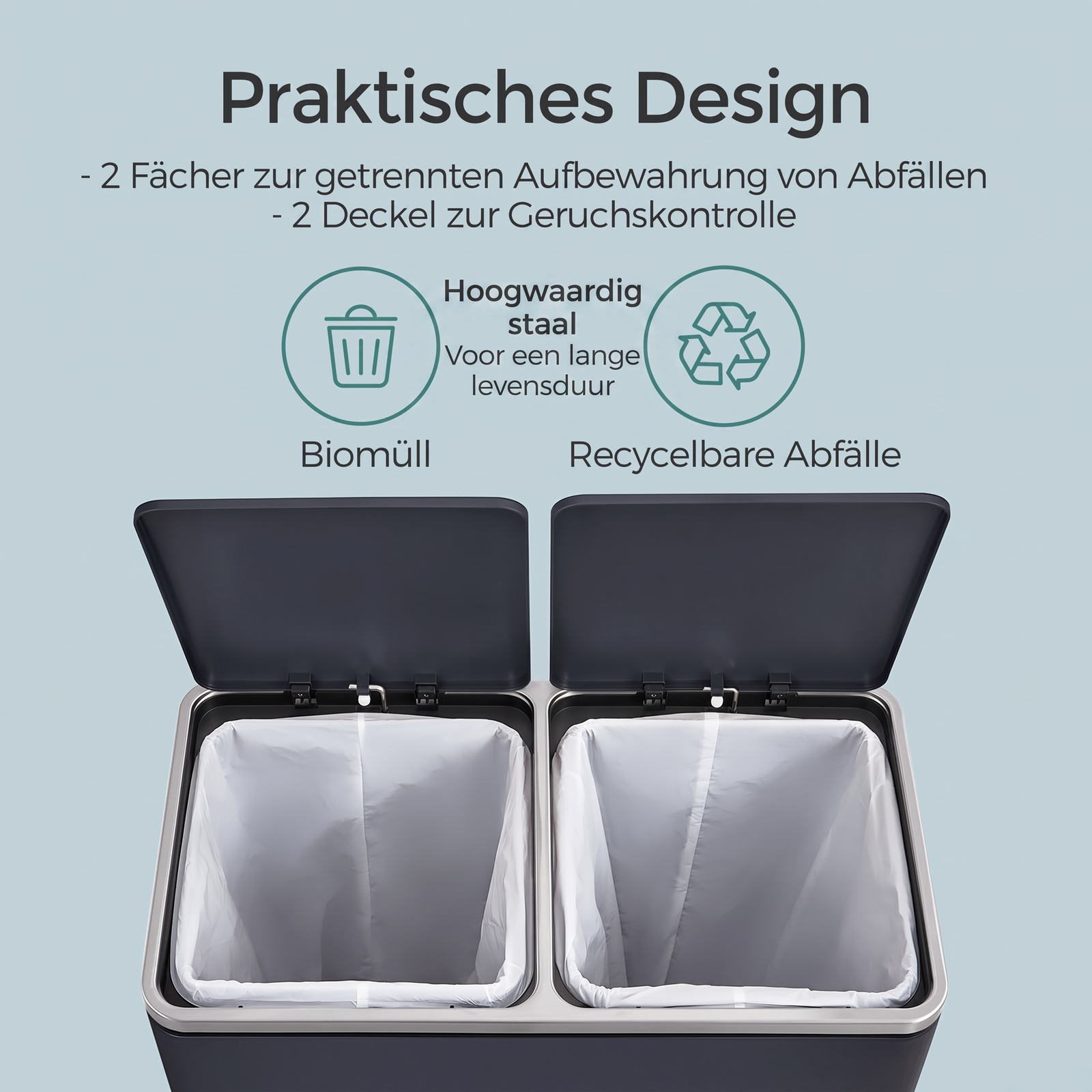 Afvalscheidingsbak met 2 Vakken en Pedaalbediening – productweergave 13 | De Groot Living
