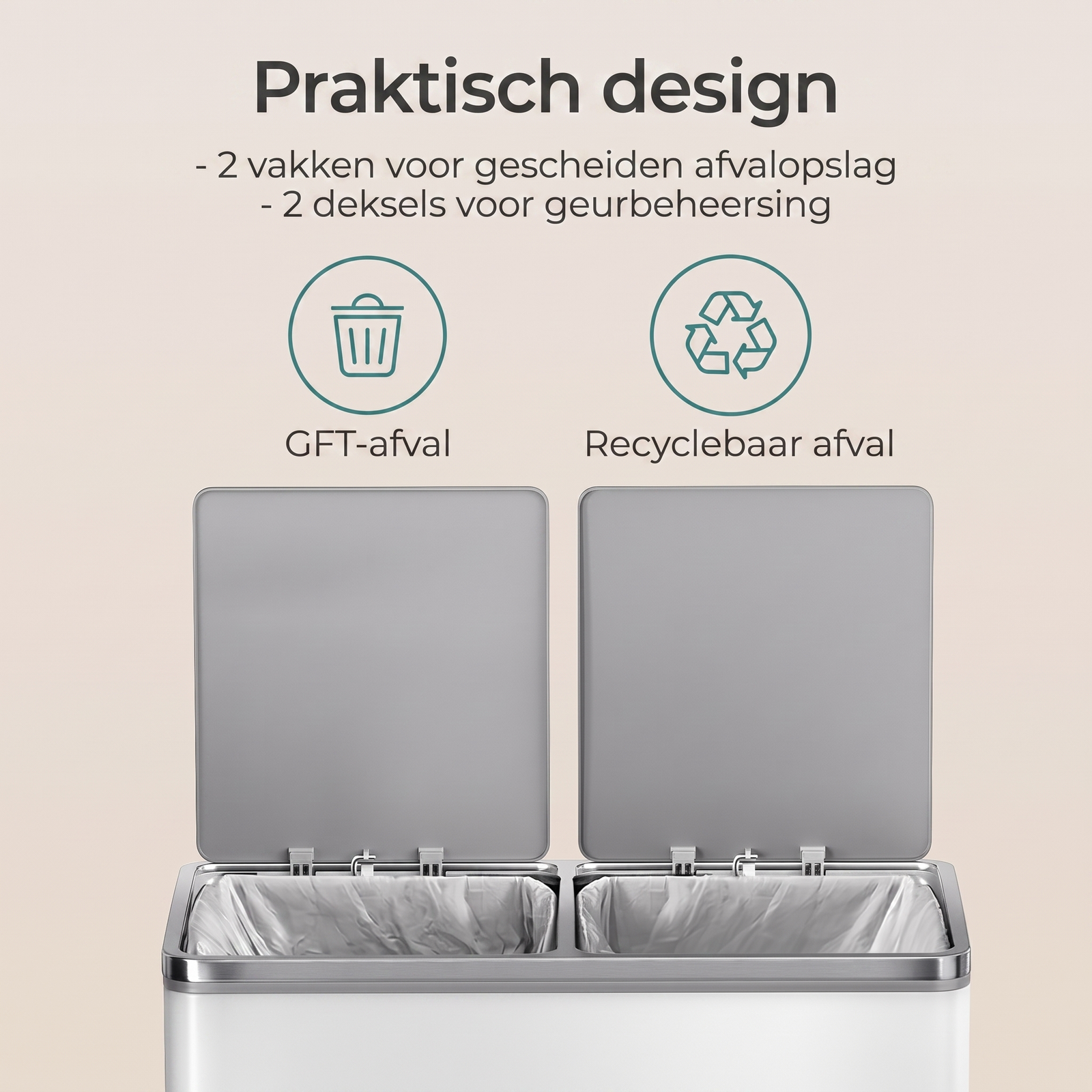 Afvalscheidingsbak met 2 Vakken en Pedaalbediening – productweergave 18 | De Groot Living