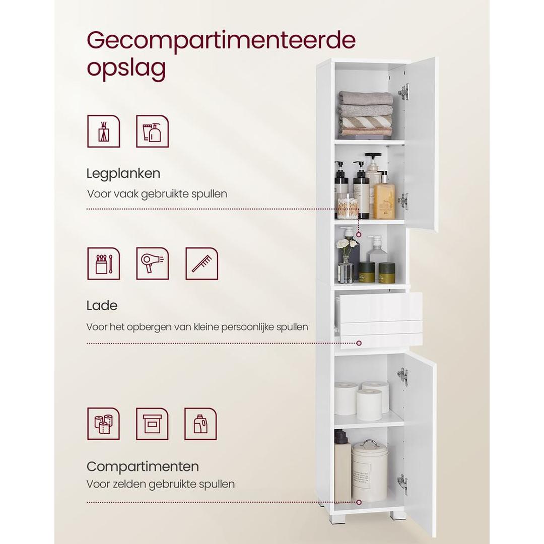 Badkamerkast met Lade en Verstelbare Legplanken 30 x 30 x 170 cm – productweergave 4 | De Groot Living