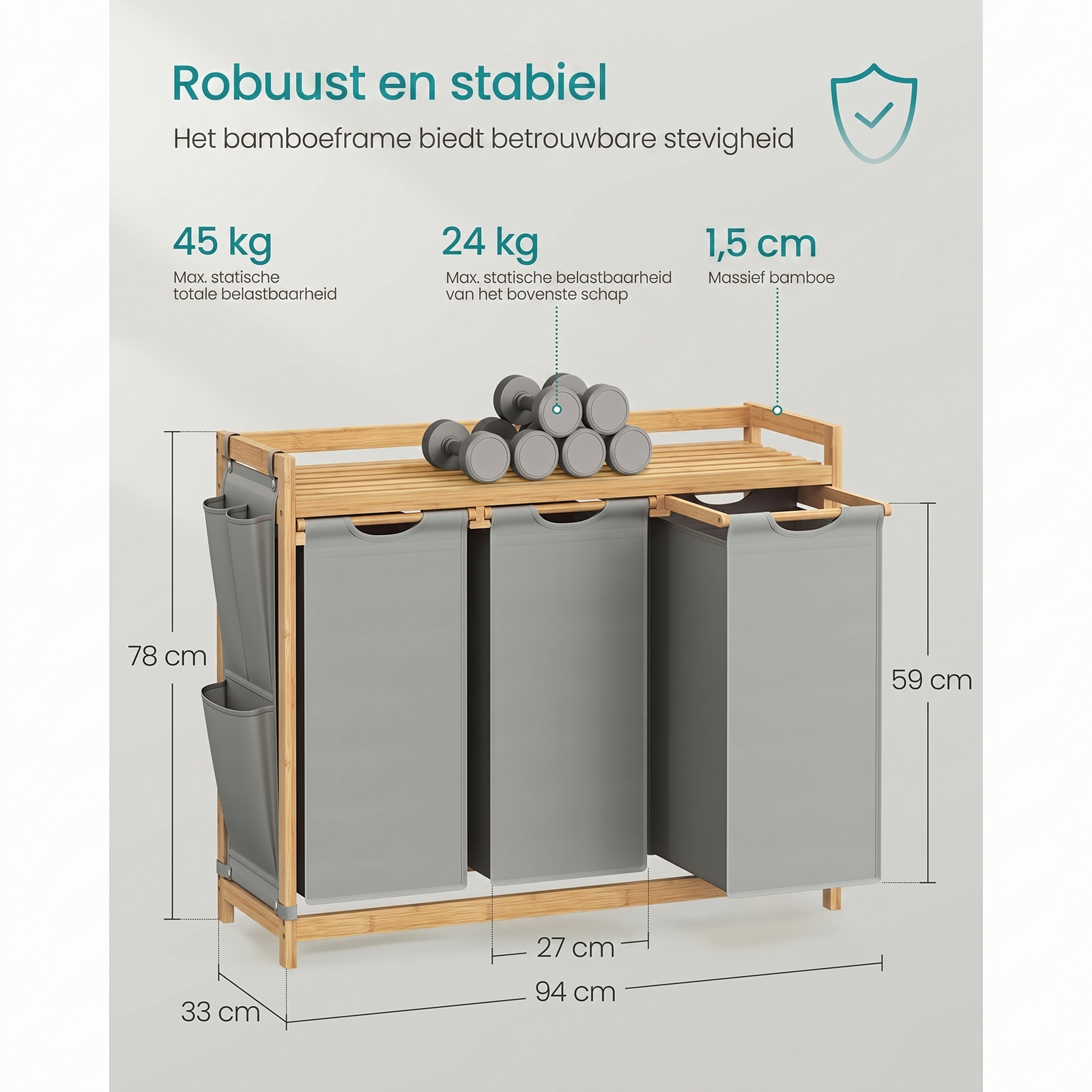 Bamboe Wasmand met 3 Vakken – productweergave 6 | De Groot Living