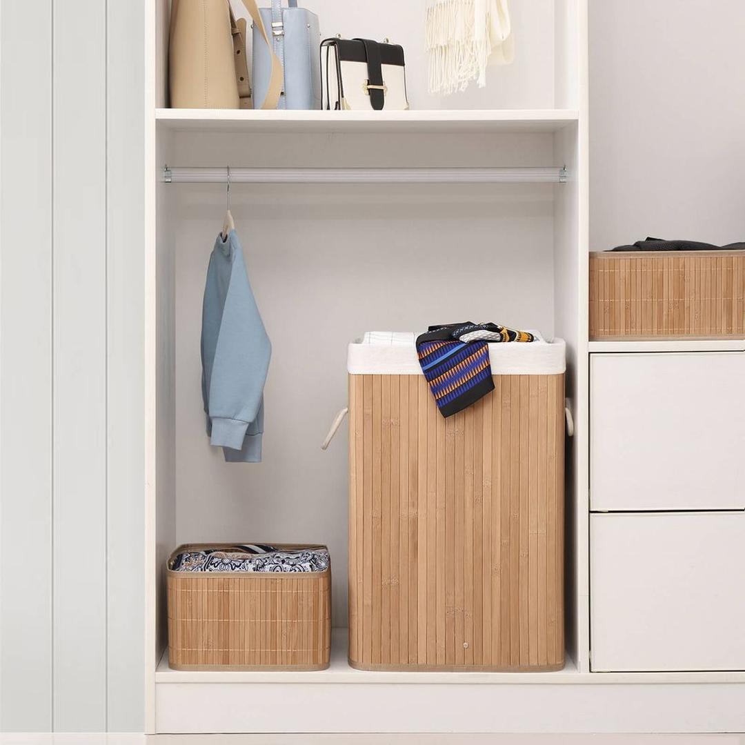 Bamboe Wasmand van 72 Liter met Deksel en Uitneembare Waszak – productweergave 5 | De Groot Living