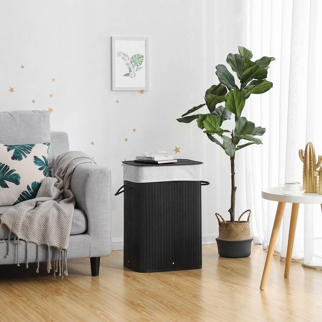 Bamboe Wasmand van 72 Liter met Deksel en Uitneembare Waszak – productweergave 11 | De Groot Living