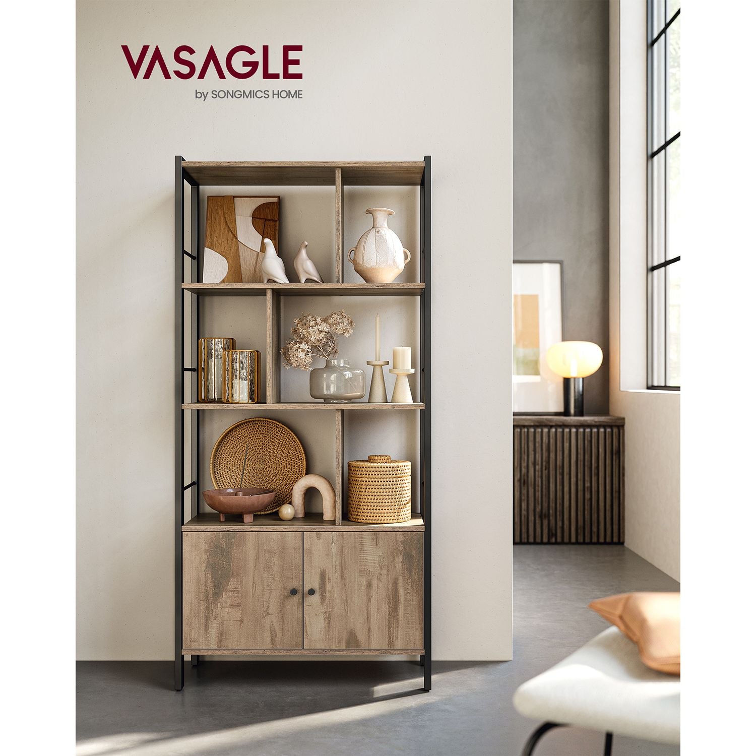 Boekenkast met 4 Open Planken en Stalen Frame in Industrieel Design – productweergave 3 | De Groot Living