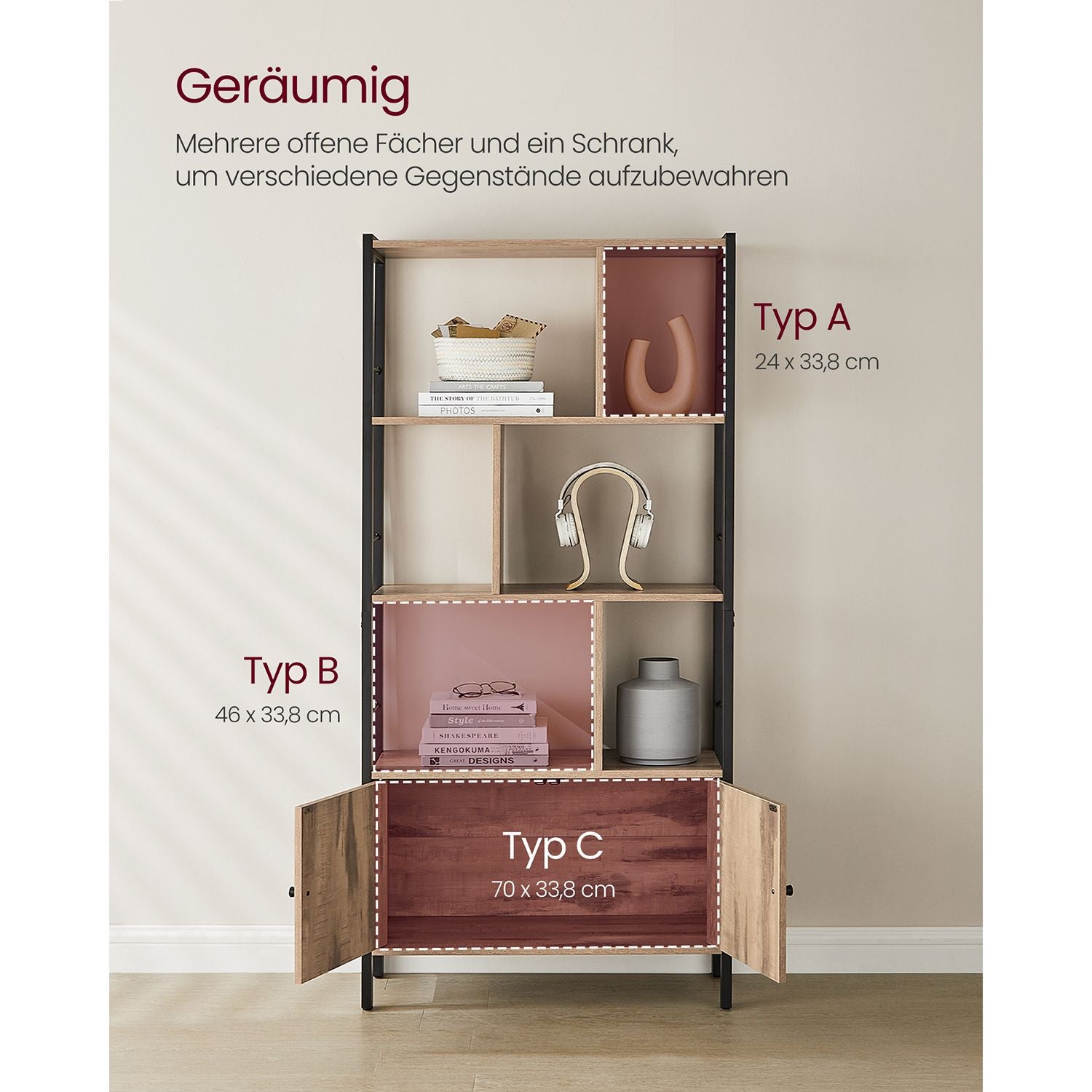 Boekenkast met 4 Open Planken en Stalen Frame in Industrieel Design – productweergave 5 | De Groot Living