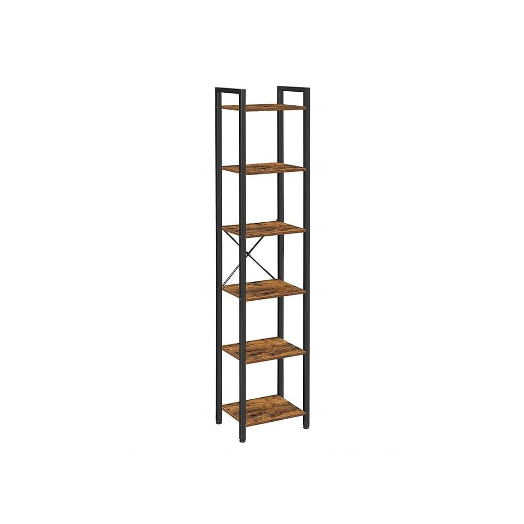 Boekenkast Met 6 Legplanken In Industriële Stijl Van Staal en Houtlook – productweergave 1 | De Groot Living
