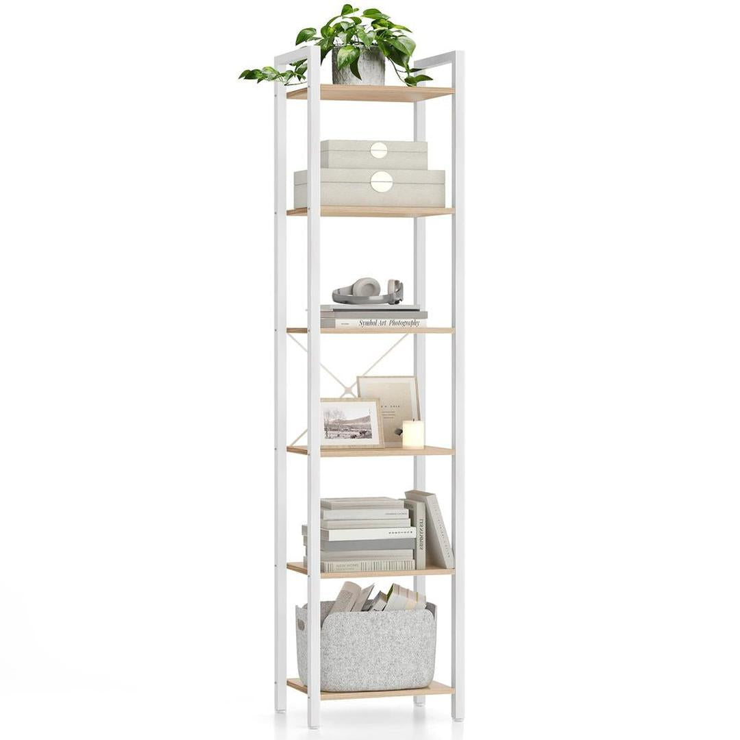 Boekenkast Met 6 Legplanken In Industriële Stijl Van Staal en Houtlook – productweergave 5 | De Groot Living