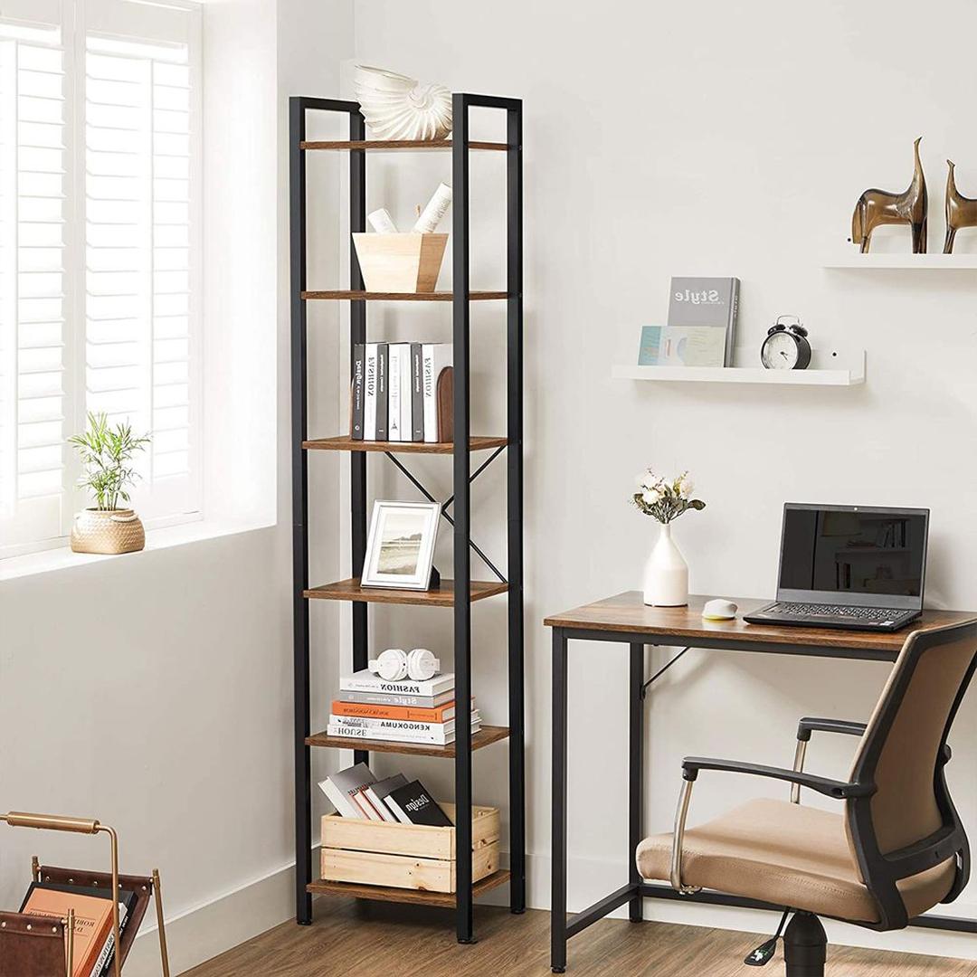 Boekenkast Met 6 Legplanken In Industriële Stijl Van Staal en Houtlook – productweergave 7 | De Groot Living