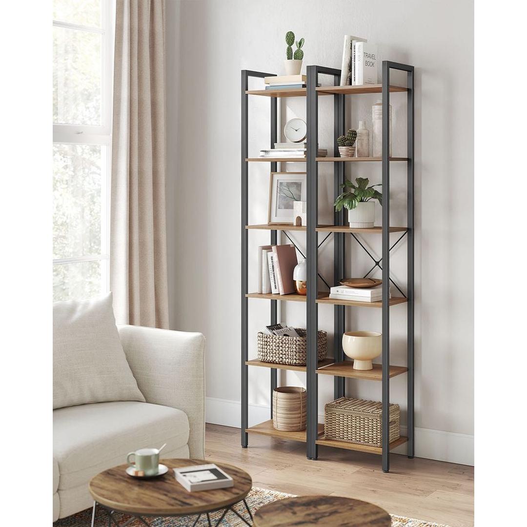 Boekenkast Met 6 Legplanken In Industriële Stijl Van Staal en Houtlook – productweergave 12 | De Groot Living