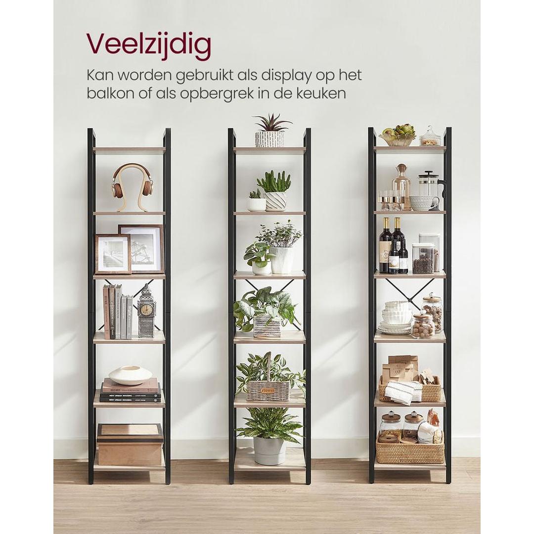 Boekenkast Met 6 Legplanken In Industriële Stijl Van Staal en Houtlook – productweergave 23 | De Groot Living
