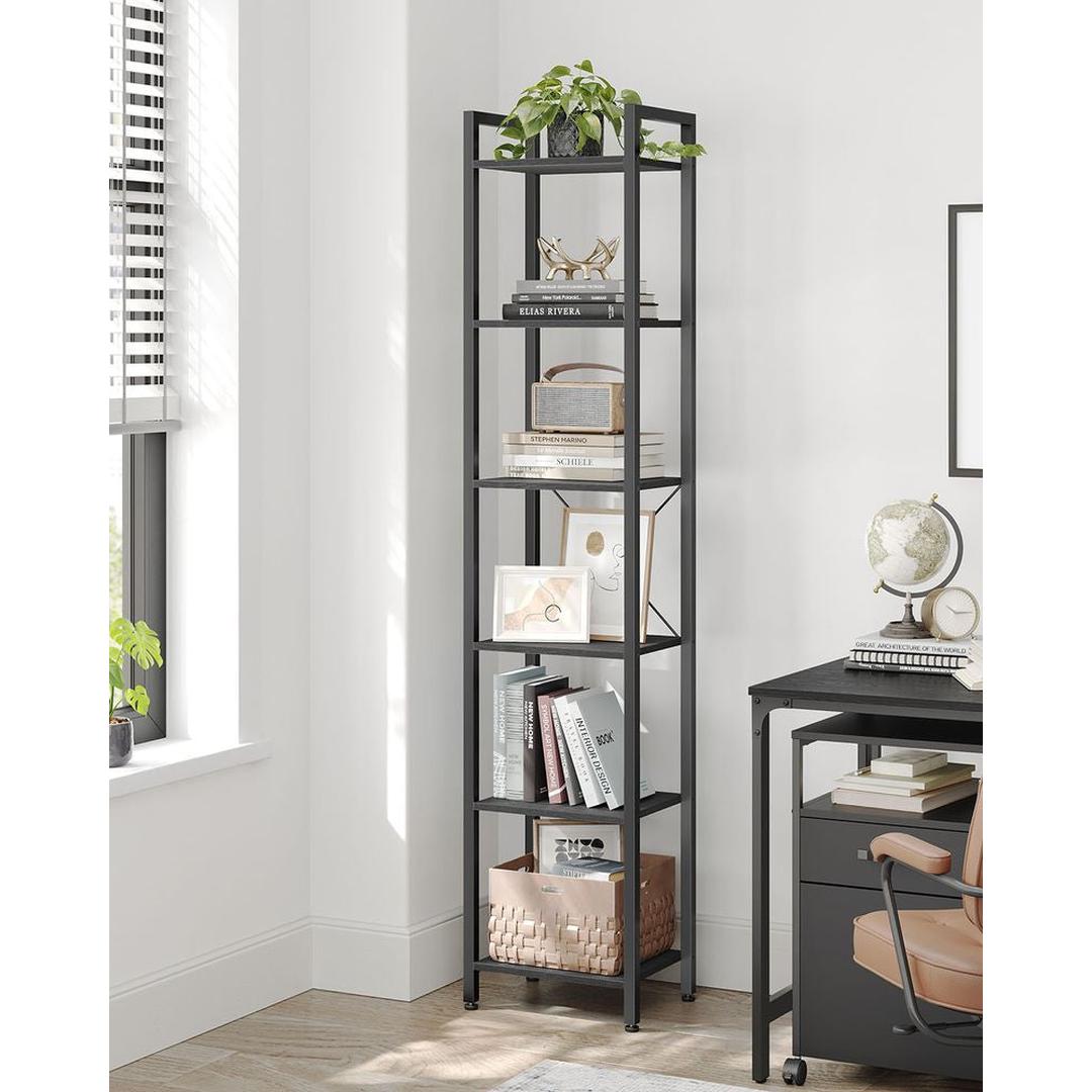 Boekenkast Met 6 Legplanken In Industriële Stijl Van Staal en Houtlook – productweergave 24 | De Groot Living