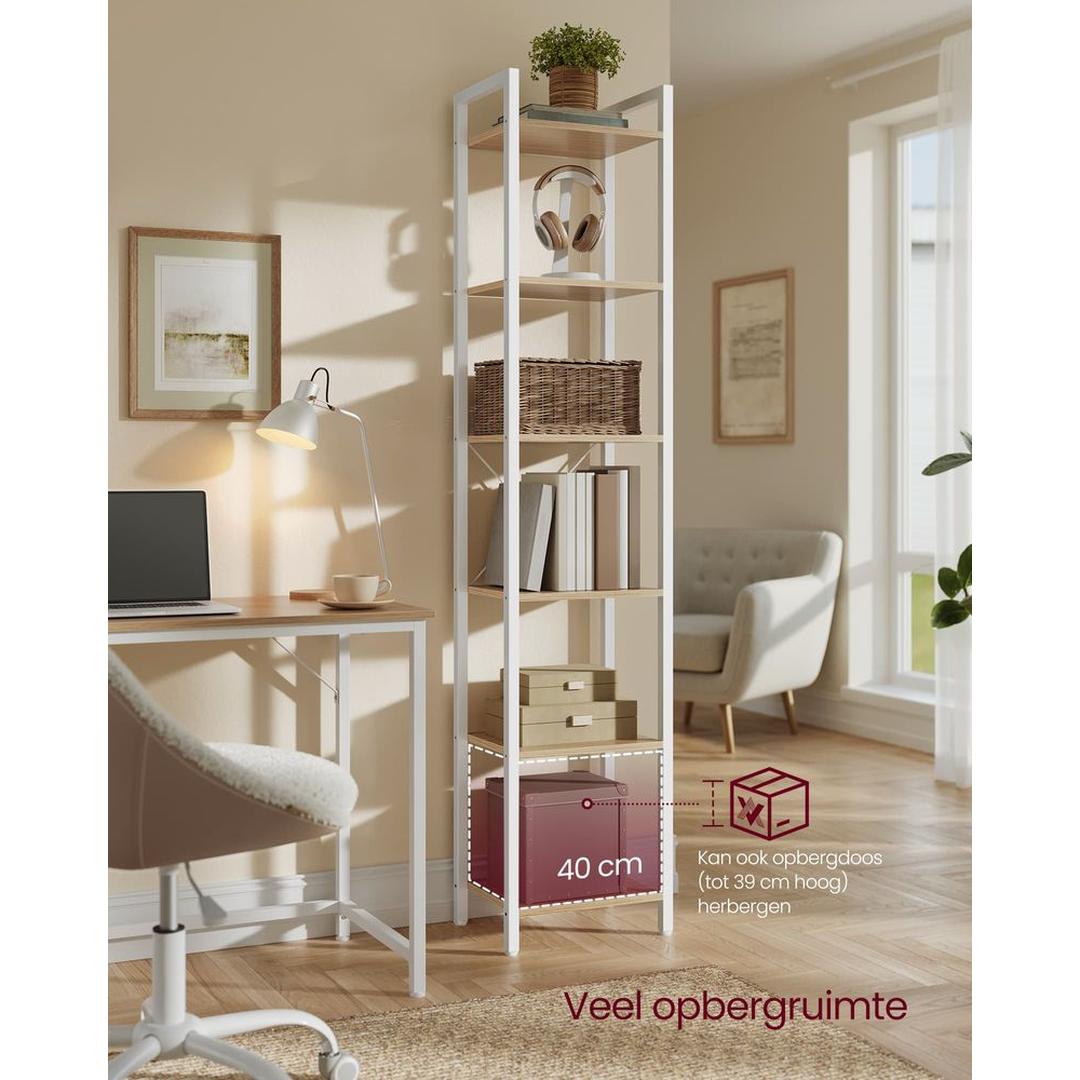 Boekenkast Met 6 Legplanken In Industriële Stijl Van Staal en Houtlook – productweergave 28 | De Groot Living