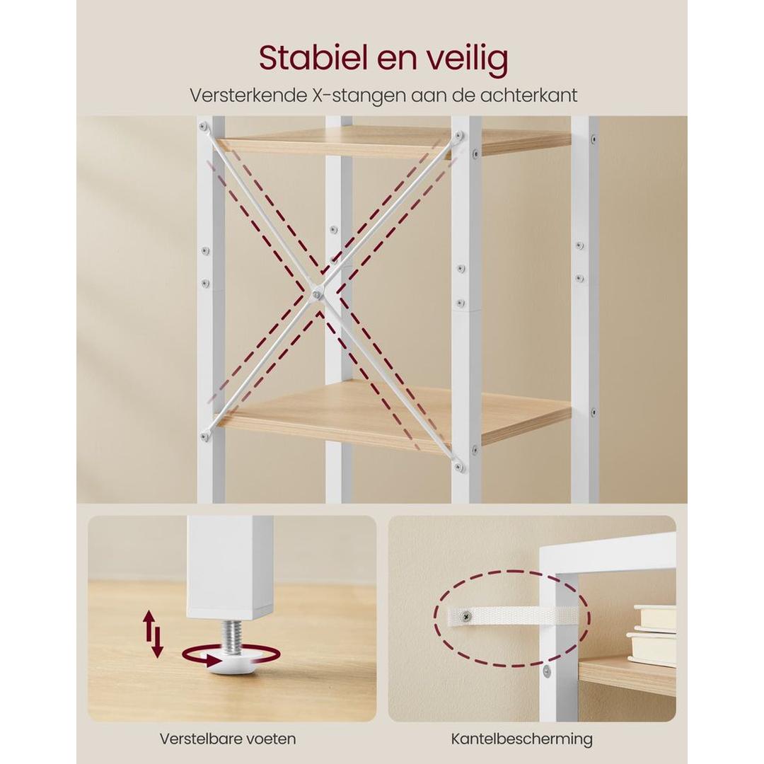 Boekenkast Met 6 Legplanken In Industriële Stijl Van Staal en Houtlook – productweergave 29 | De Groot Living