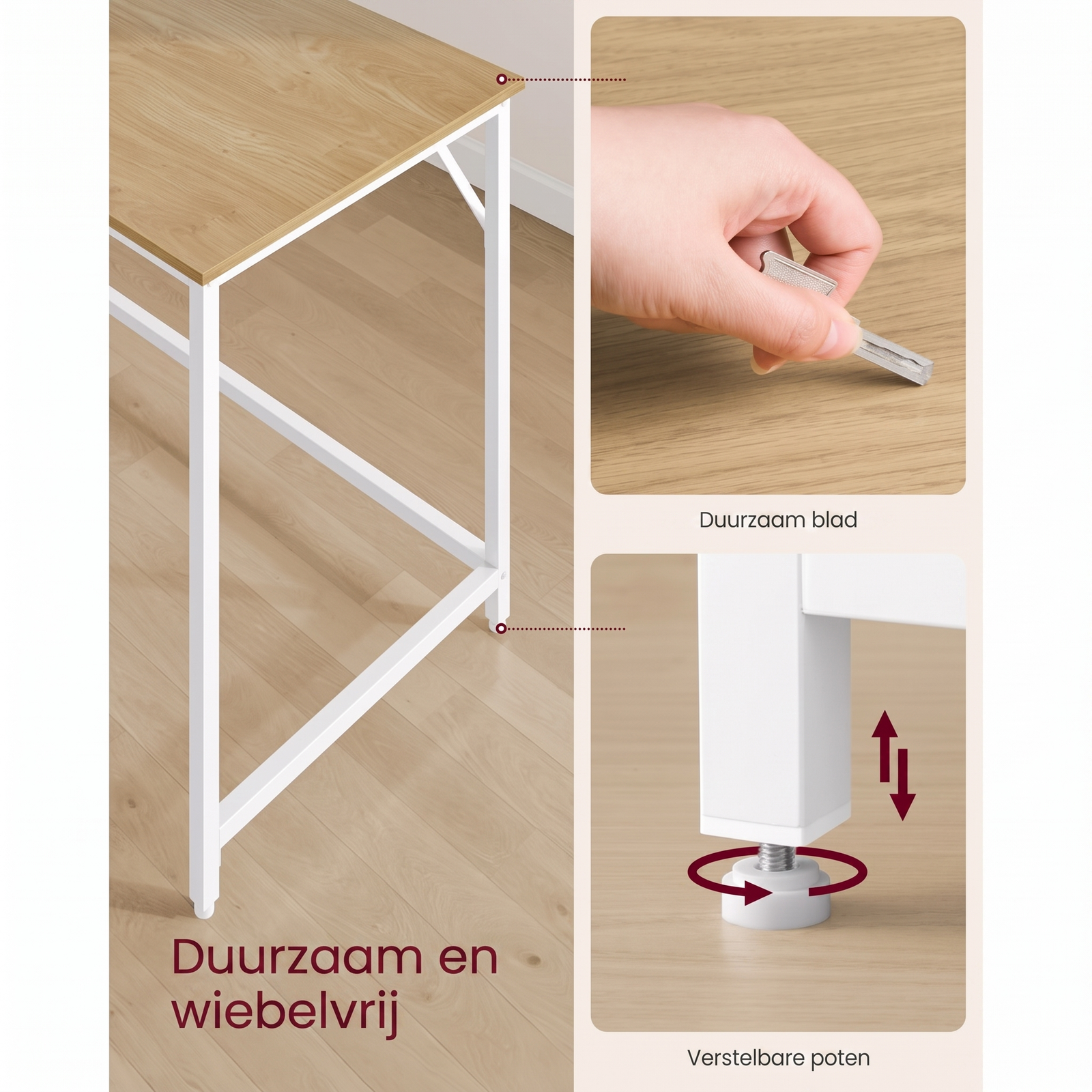 Compact Bureau met Metalen Frame en Verstelbare Voeten – productweergave 16 | De Groot Living