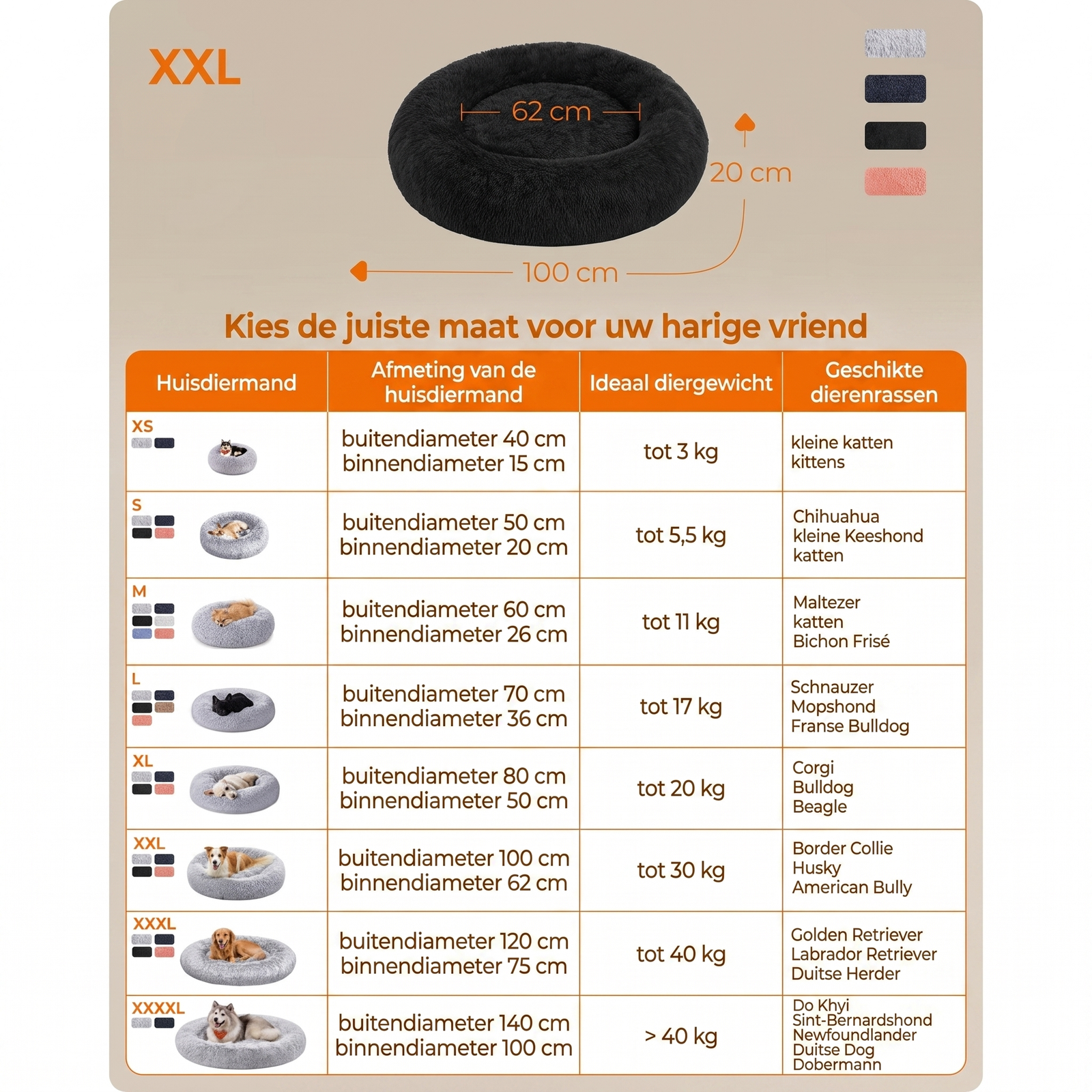 Donut Hondenmand met Memory Foam en Afneembare Vulling – productweergave 3 | De Groot Living