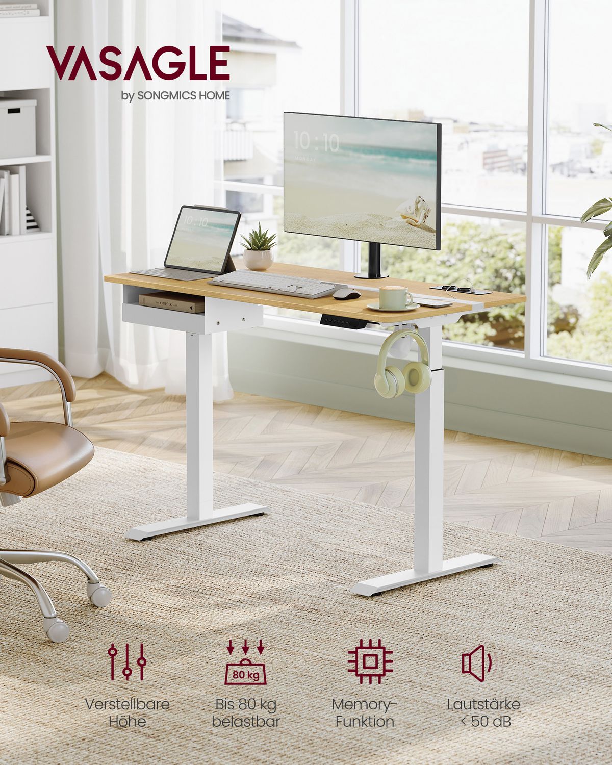 Elektrisch in Hoogte Verstelbaar Bureau met Stopcontact en Lade – productweergave 17 | De Groot Living