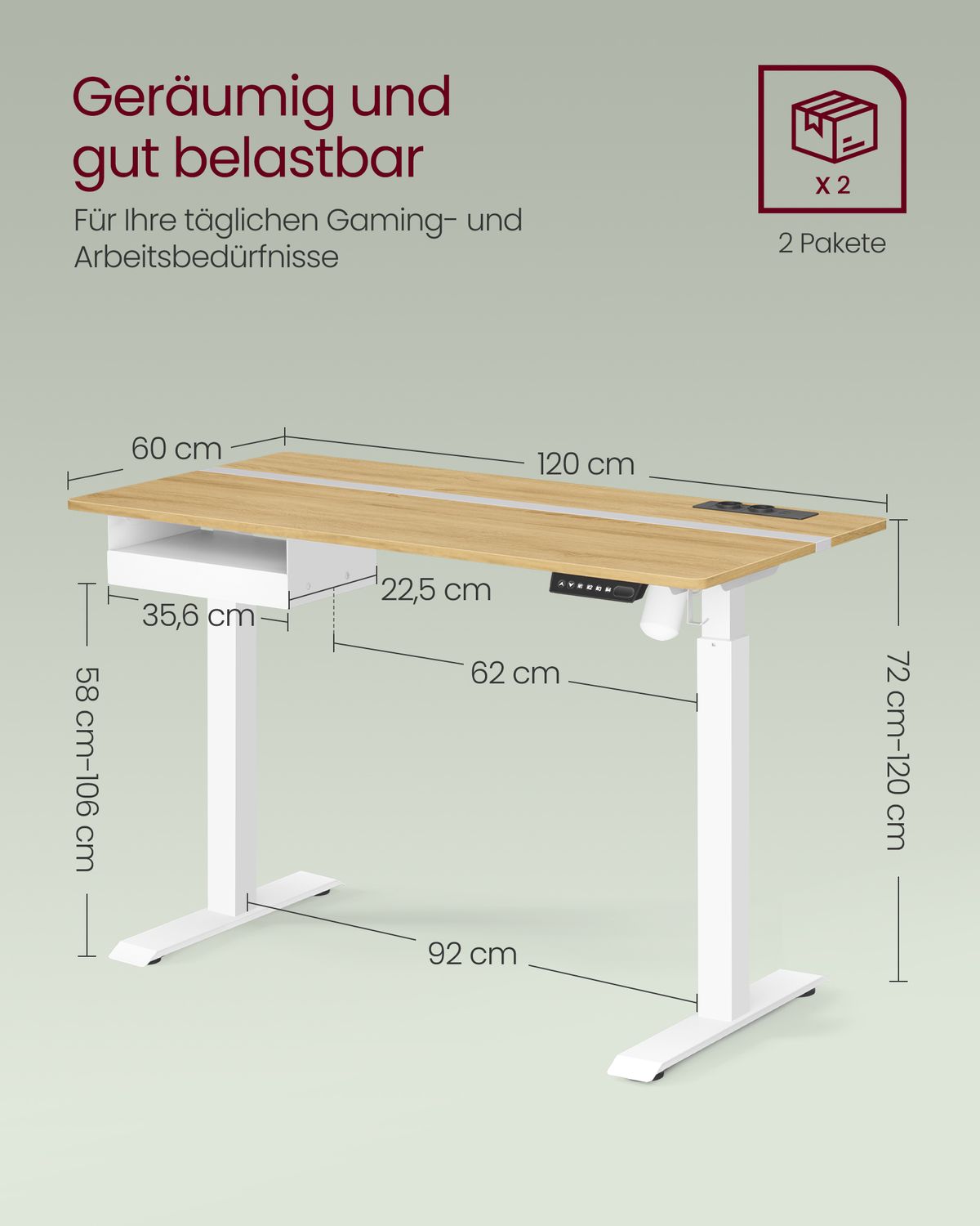 Elektrisch in Hoogte Verstelbaar Bureau met Stopcontact en Lade – productweergave 21 | De Groot Living