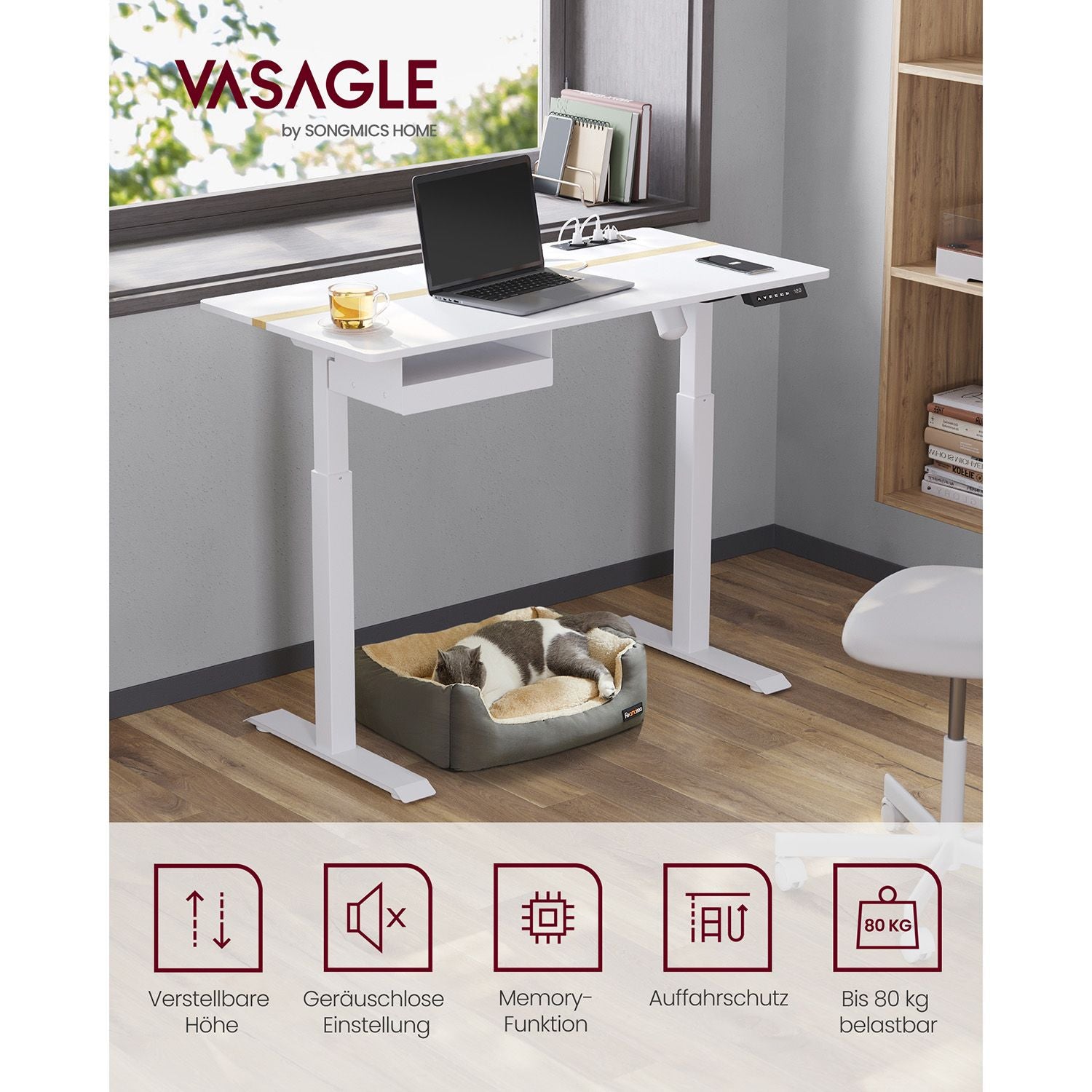 Elektrisch in Hoogte Verstelbaar Bureau met Stopcontact en Lade – productweergave 24 | De Groot Living