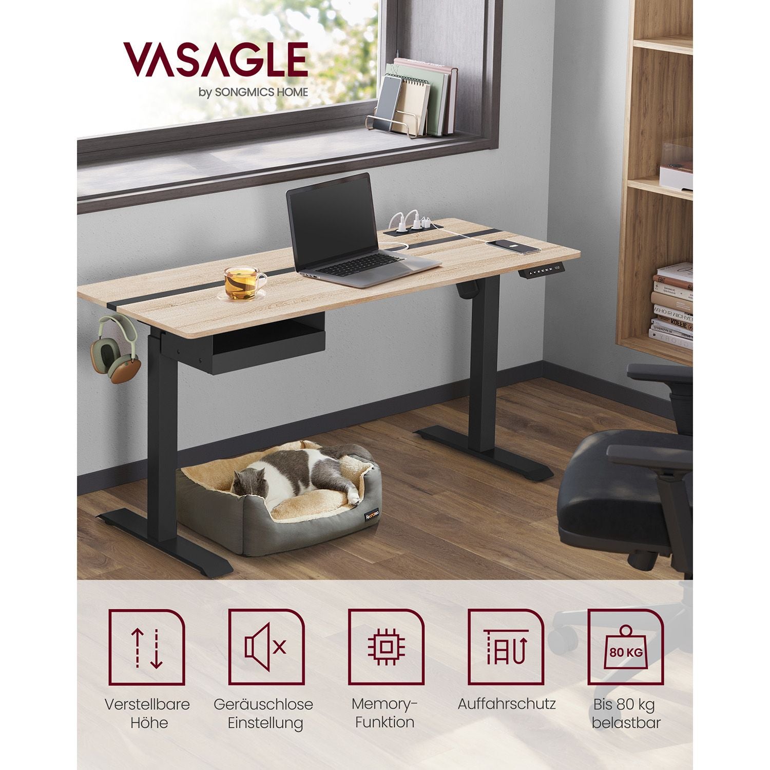 Elektrisch in Hoogte Verstelbaar Bureau met Stopcontact en Lade – productweergave 31 | De Groot Living