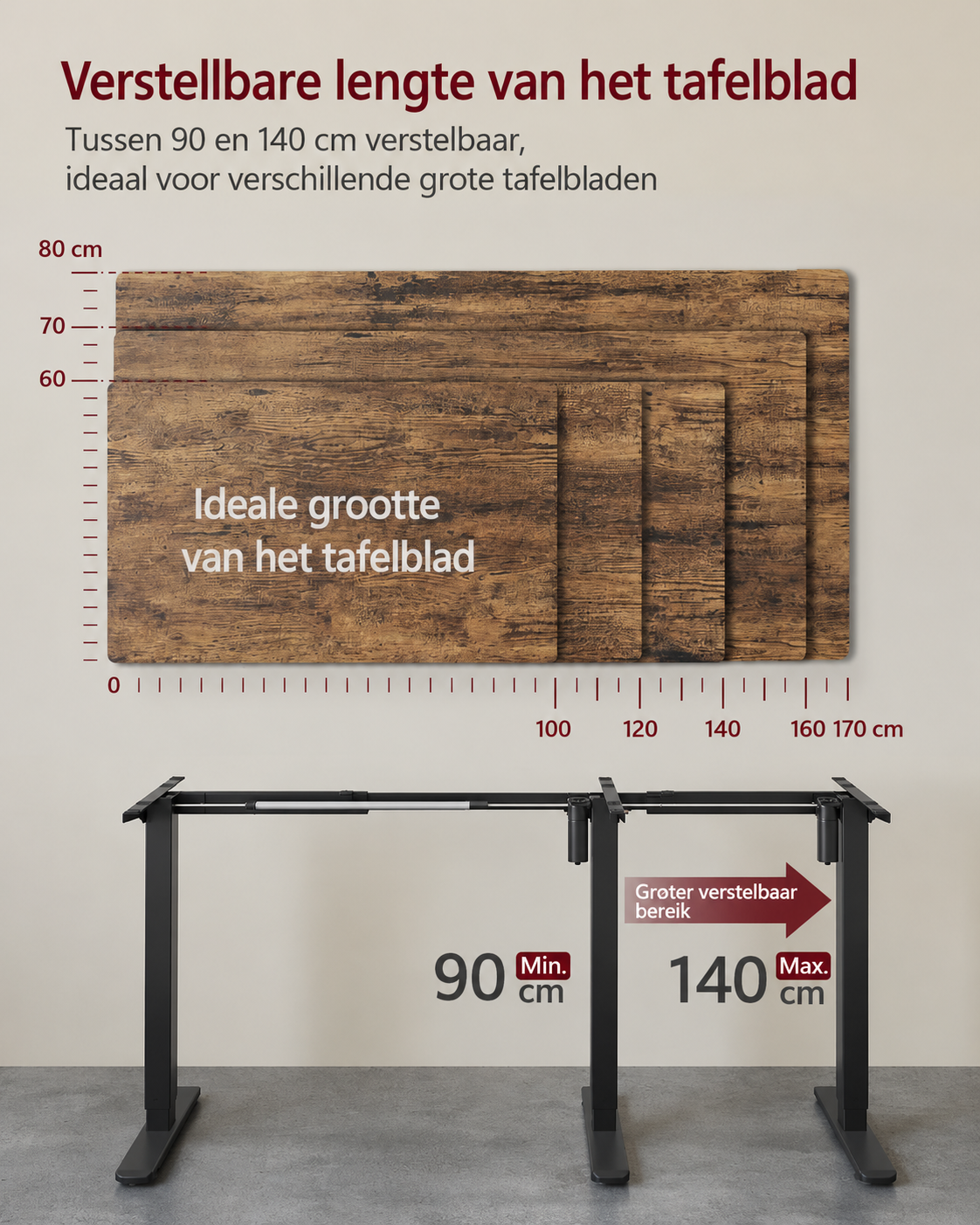 Elektrisch Verstelbaar Bureau-Onderstel met Geheugenfunctie en Zit-Sta Hoogteverstelling – close-up detail | De Groot Living