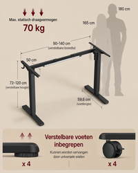 Bureau-onderstel afmetingen