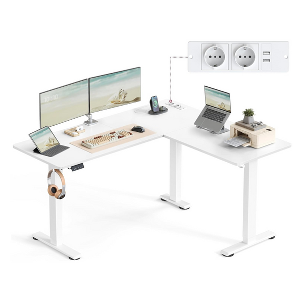 Elektrisch Verstelbaar Hoekbureau met USB – productweergave 1 | De Groot Living