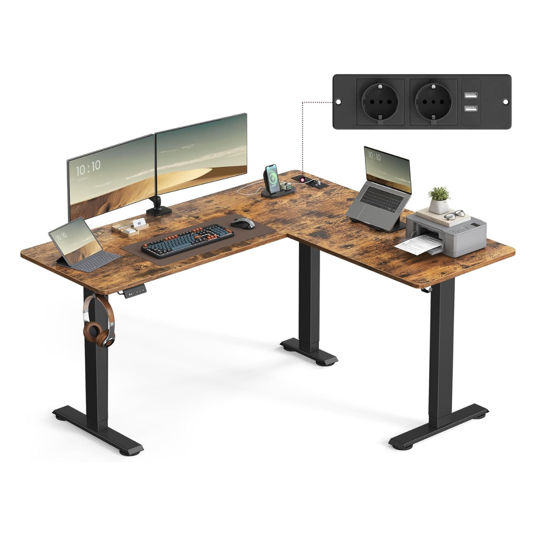 Elektrisch Verstelbaar Hoekbureau met USB – productweergave 2 | De Groot Living