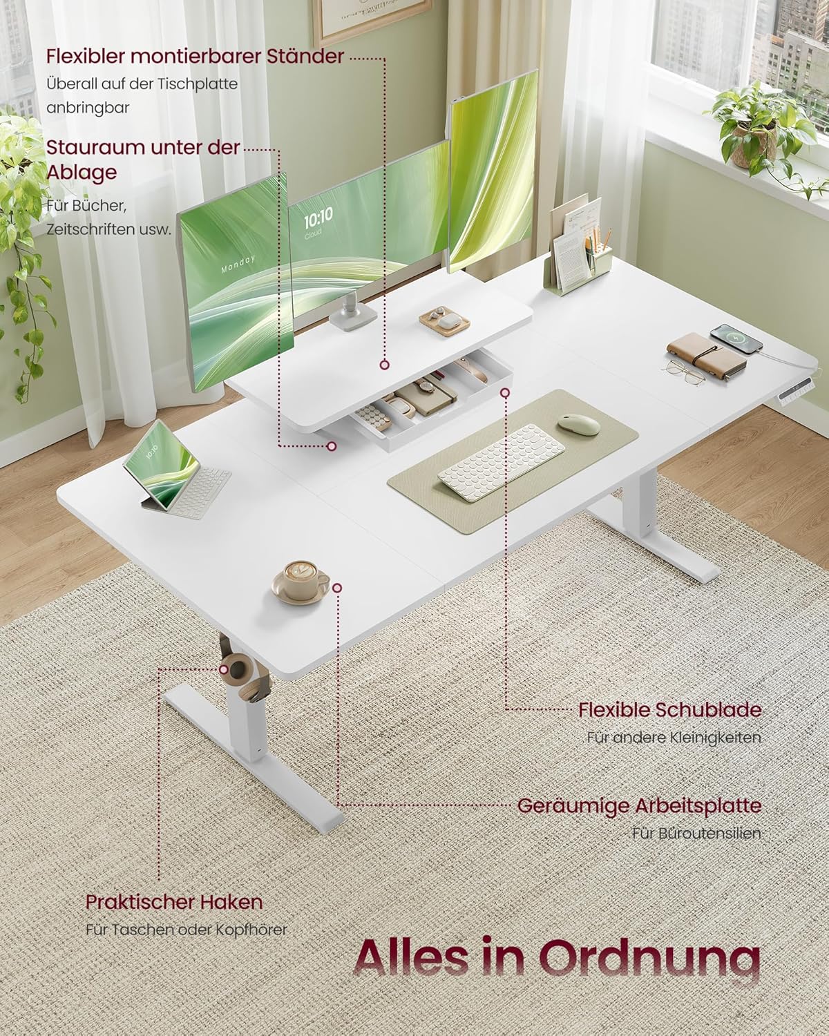 Elektrisch Verstelbaar Zit-Sta Bureau met Monitorstandaard – close-up detail | De Groot Living (6)