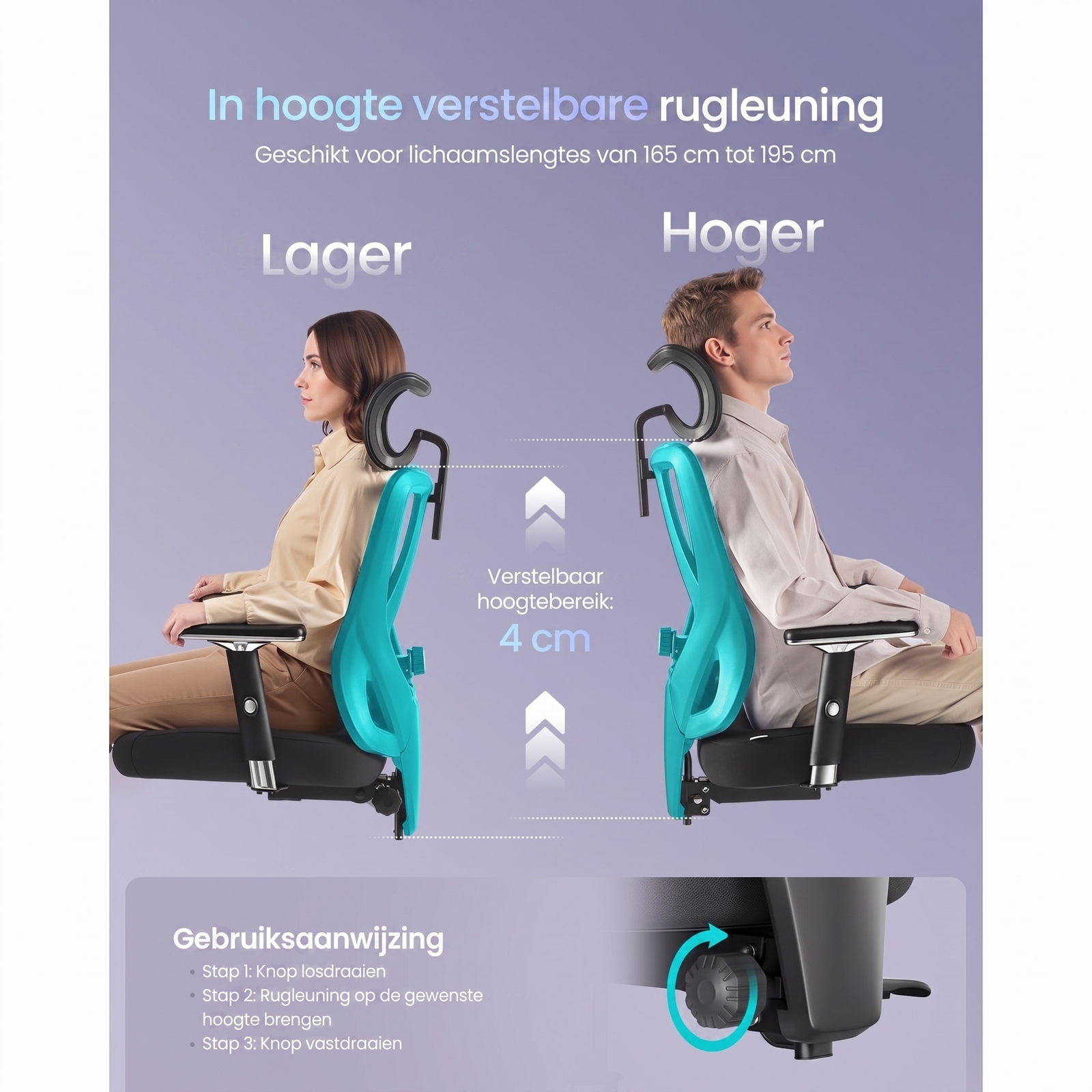 Ergonomische Bureaustoel met Verstelbare Lendensteun en 4D Armleuningen – productweergave 4 | De Groot Living