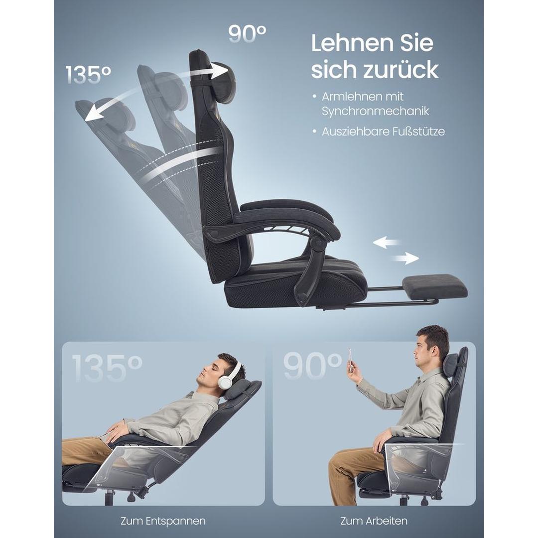 Ergonomische Gamingstoel met Voetensteun en Verstelbare Rugleuning – productweergave 7 | De Groot Living