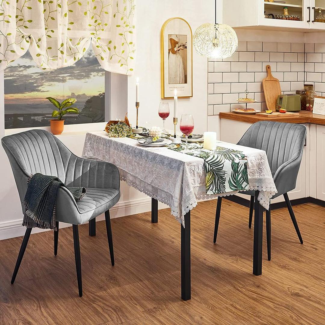 Fluwelen Eetkamerstoel met Armleuningen en Metalen Onderstel – productweergave 31 | De Groot Living