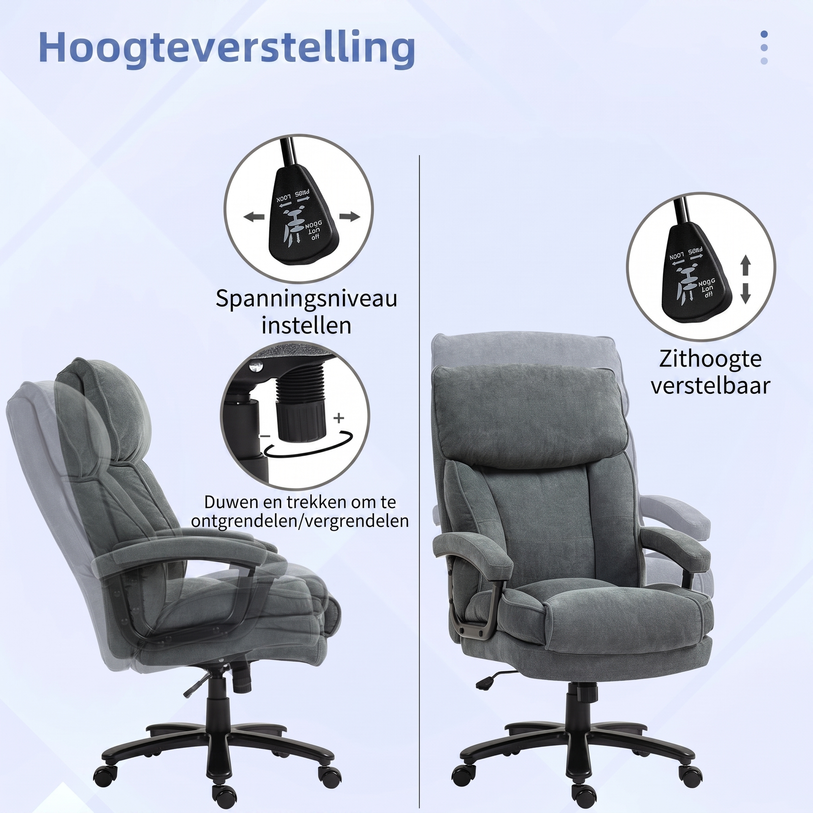 Hoge Bureaustoel met Verstelbare Zithoogte – productweergave 5 | De Groot Living