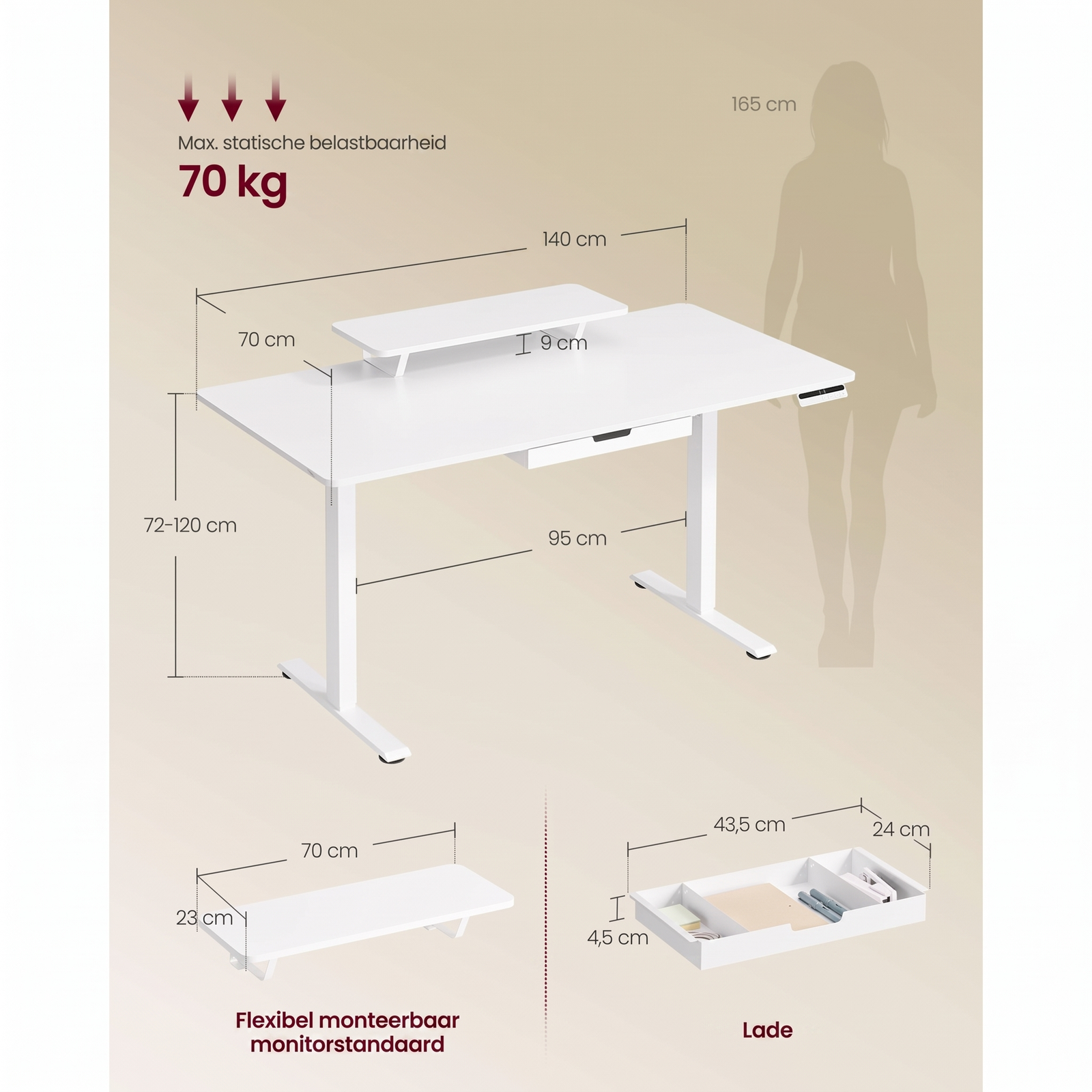 In Hoogte Verstelbaar Bureau met Monitorstandaard en Geheugenfunctie – productweergave 8 | De Groot Living