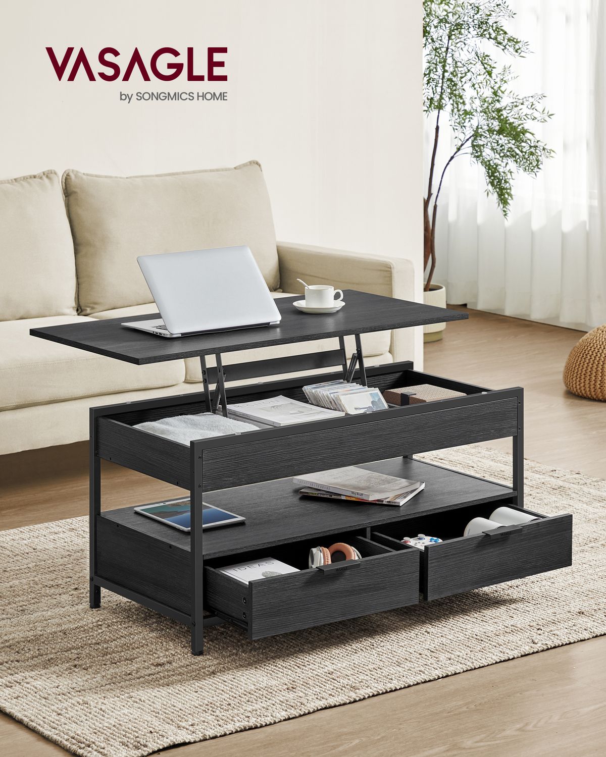In Hoogte Verstelbare Salontafel met Laden en Open Vak – productweergave 11 | De Groot Living