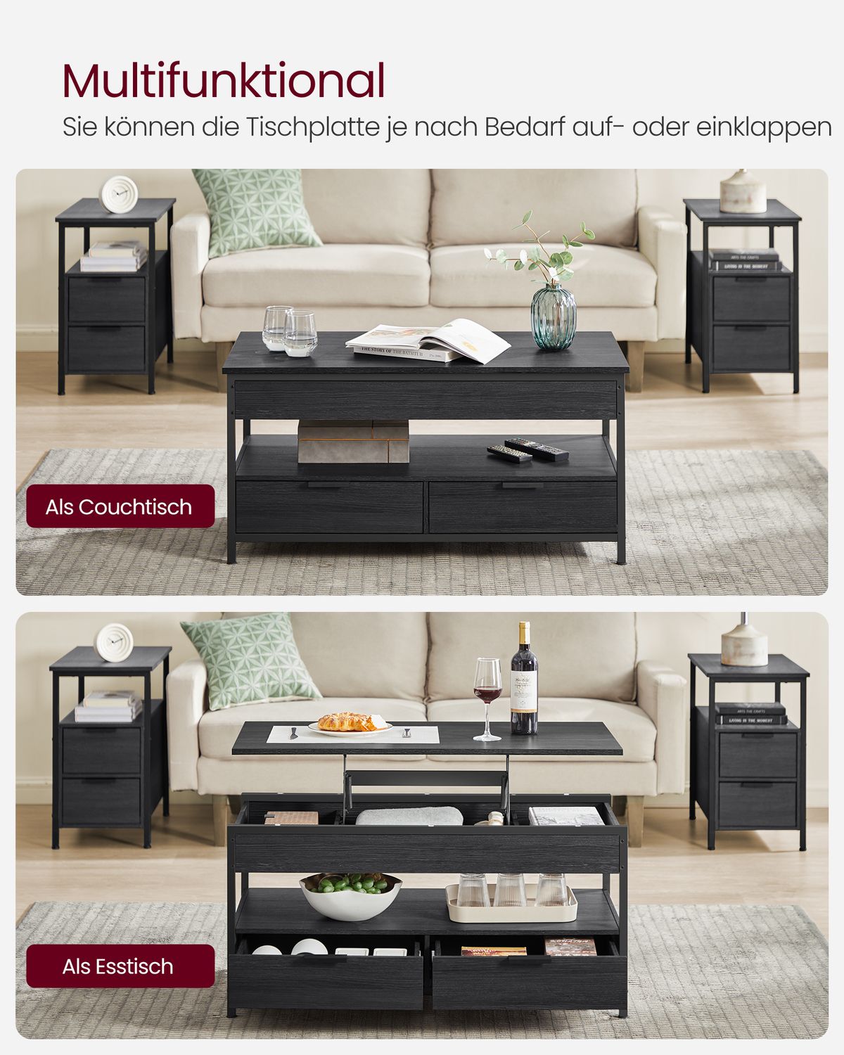 In Hoogte Verstelbare Salontafel met Laden en Open Vak – productweergave 12 | De Groot Living