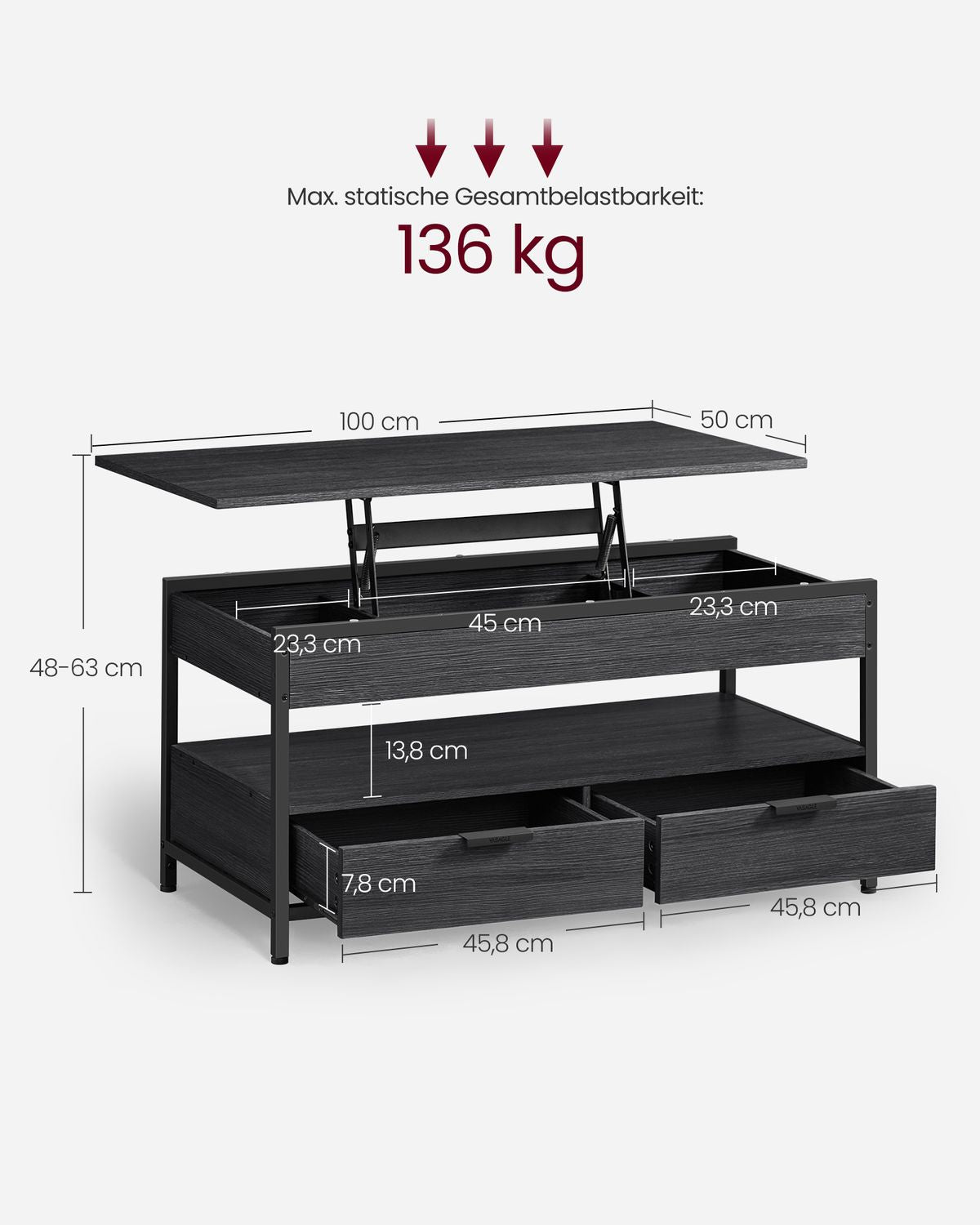 In Hoogte Verstelbare Salontafel met Laden en Open Vak – productweergave 15 | De Groot Living