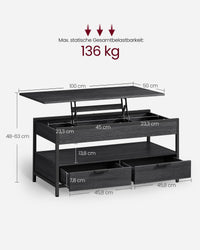 In Hoogte Verstelbare Salontafel met Laden en Open Vak – productweergave 15 | De Groot Living