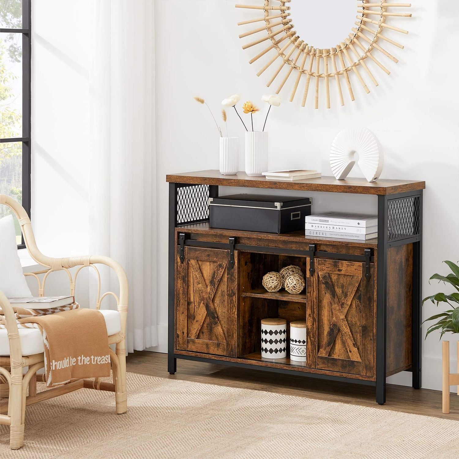 Industrieel Dressoir met 2 Schuifdeuren en Verstelbare Plank – productweergave 9 | De Groot Living