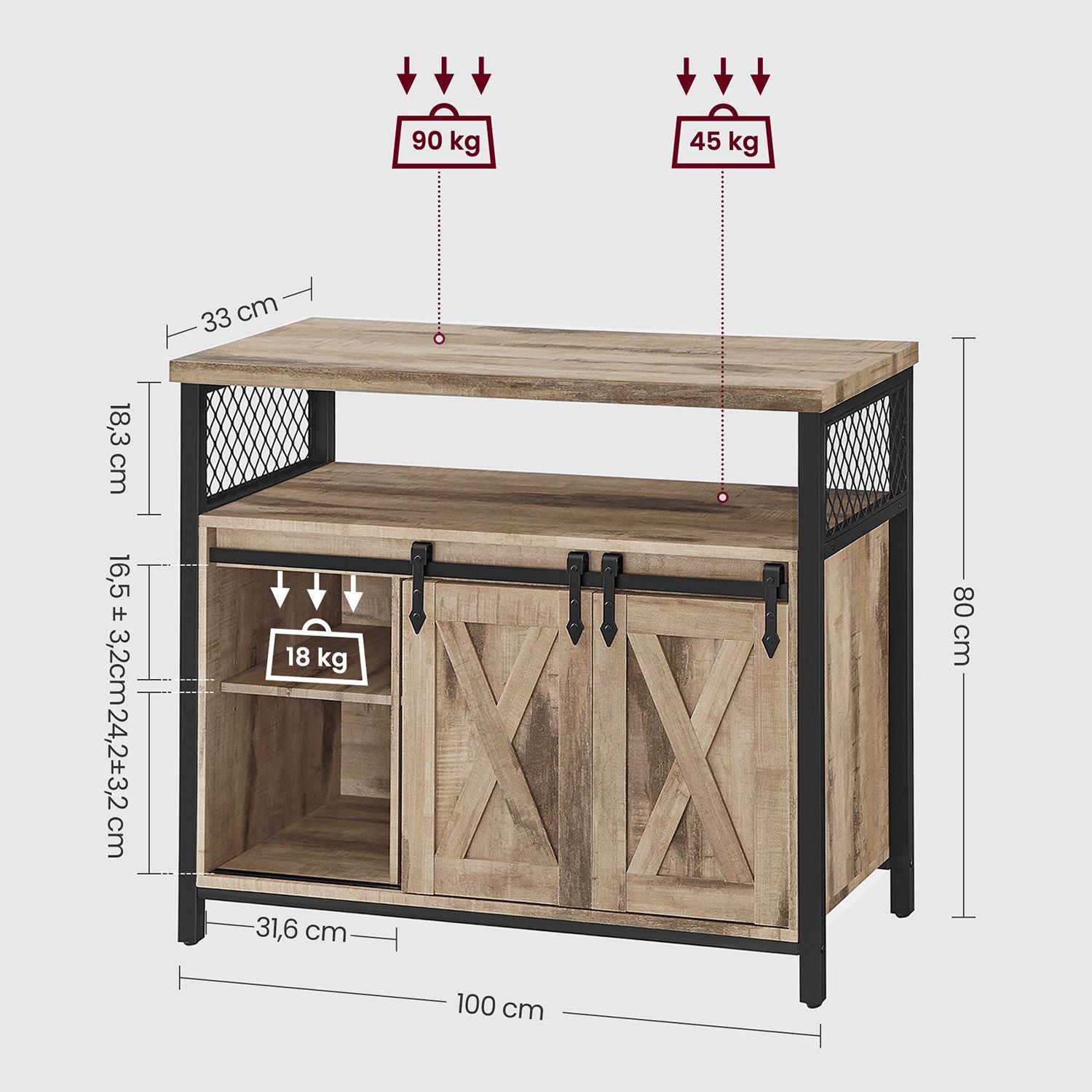 Industrieel Dressoir met 2 Schuifdeuren en Verstelbare Plank – productweergave 18 | De Groot Living