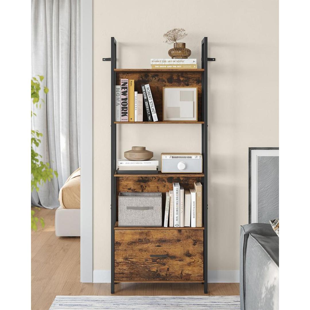 Industriële Ladder-Boekenkast met Lade en 5 Niveaus – productweergave 2 | De Groot Living