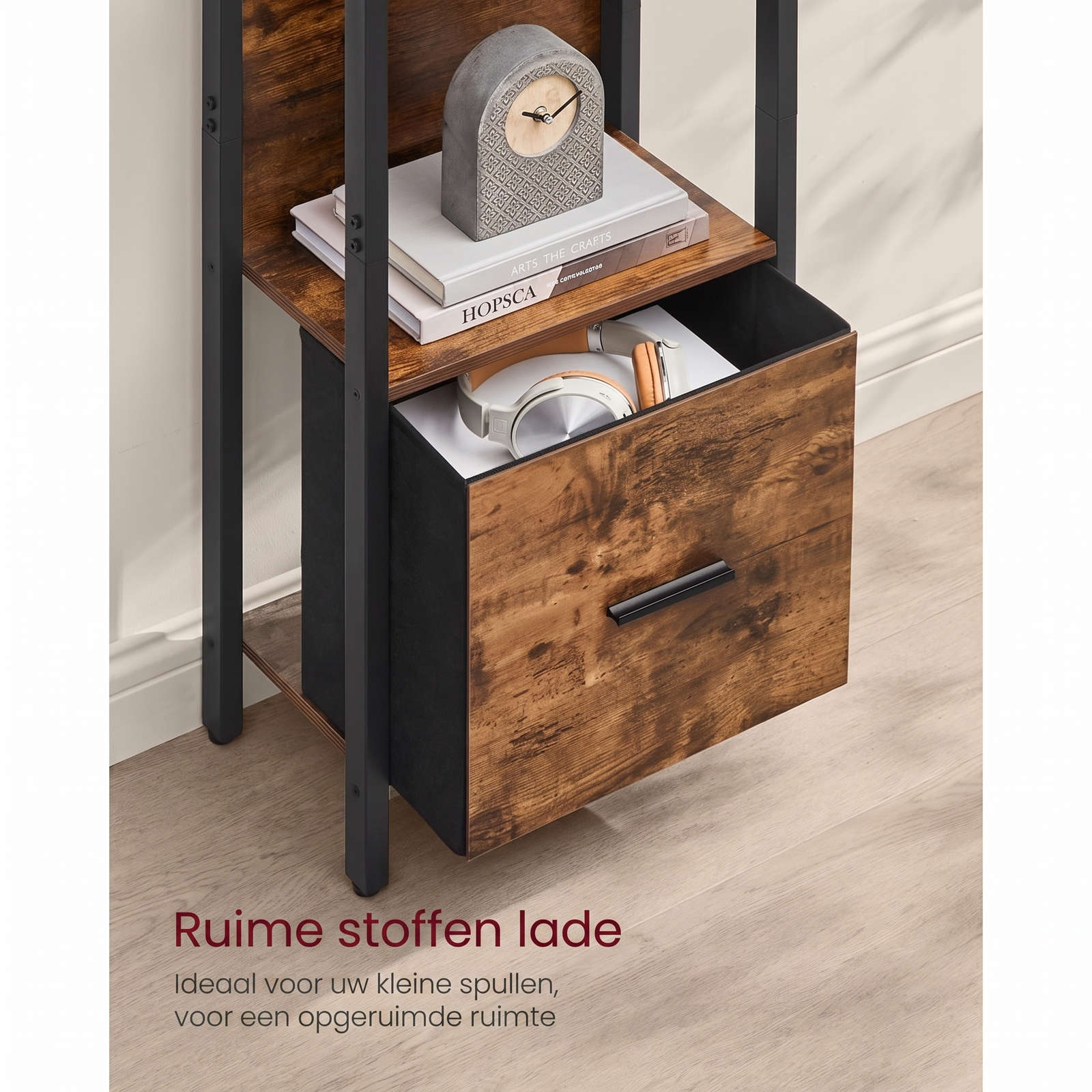 Industriële Ladder-Boekenkast met Lade en 5 Niveaus – productweergave 3 | De Groot Living