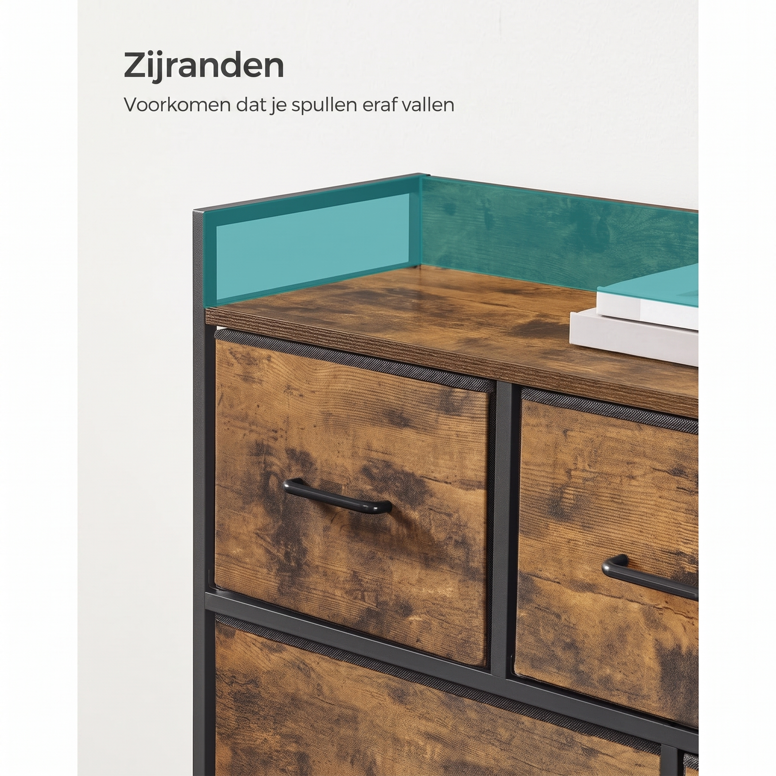 Industriële Ladekast met 7 Stoffen Lades en Metalen Frame – productweergave 4 | De Groot Living